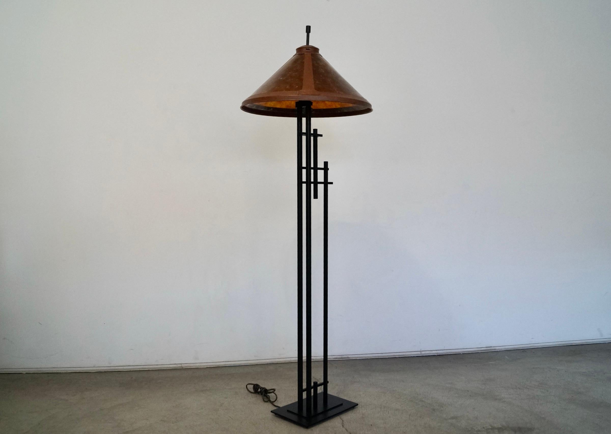 1980's Arts & Crafts Style Metal & Fiberglass Shade Floor Lamp For Sale 3