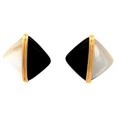 1980s Asch Grossbardt Onyx and Mother-of-Pearl 14K Gold Earrings  Pierced Ears