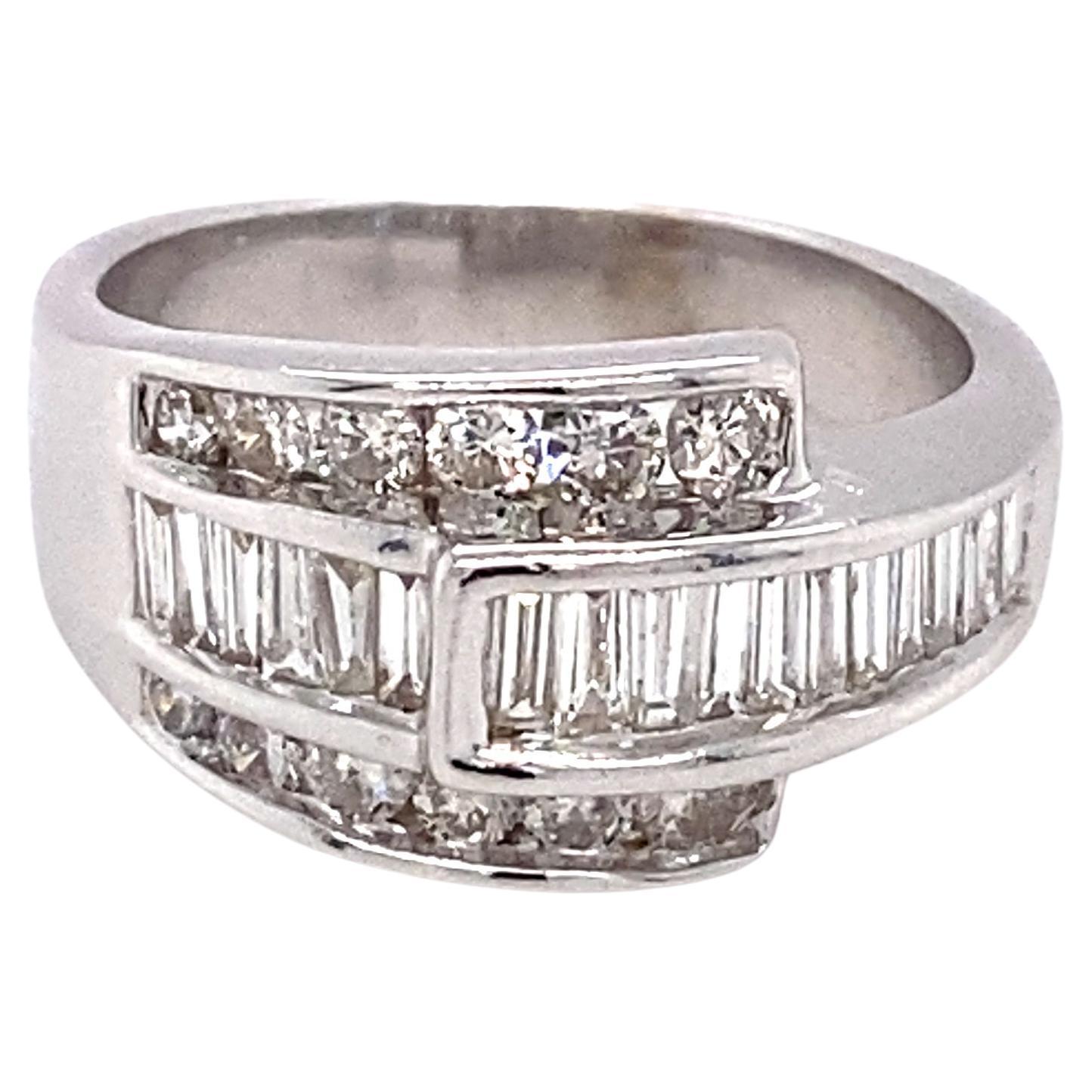 1980s Asymmetric Round and Baguette Diamond Three Row Band