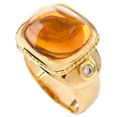 1980s Athena Citrine Diamond 18 Karat Cocktail Ring