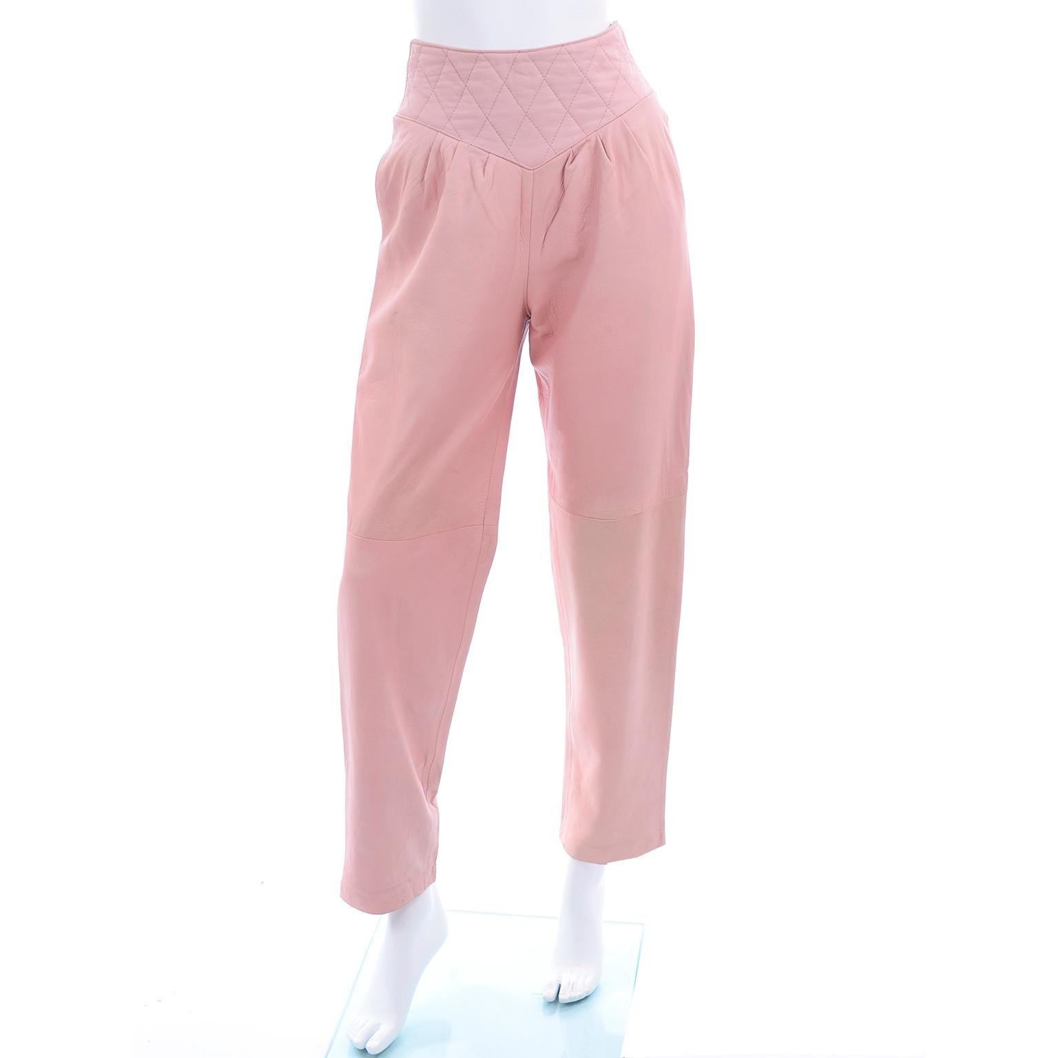 1980s Athleisure Pink Quilted Leather Vintage Tracksuit Sweatshirt Top & Pants 1