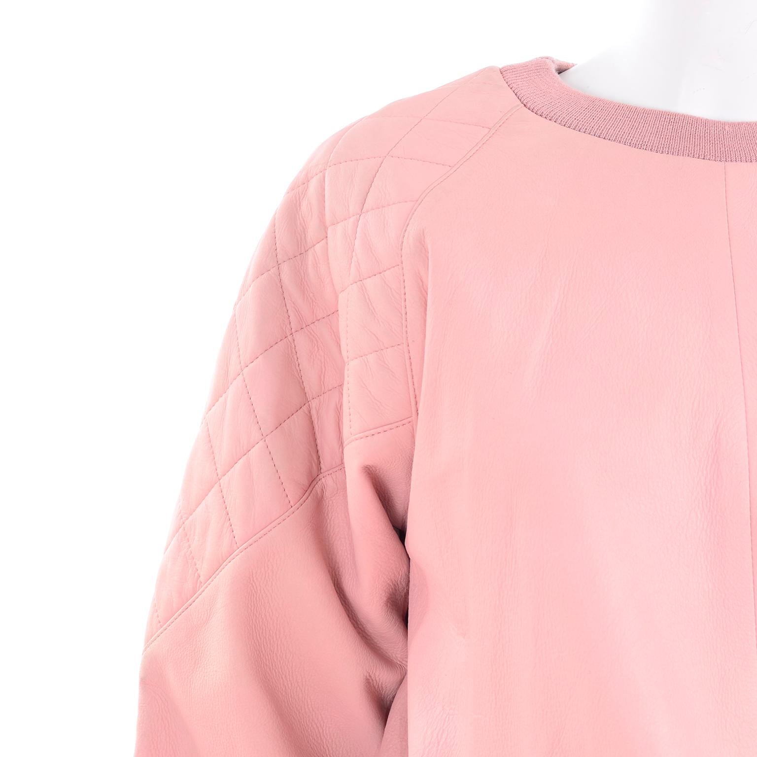 1980s Athleisure Pink Quilted Leather Vintage Tracksuit Sweatshirt Top & Pants 2