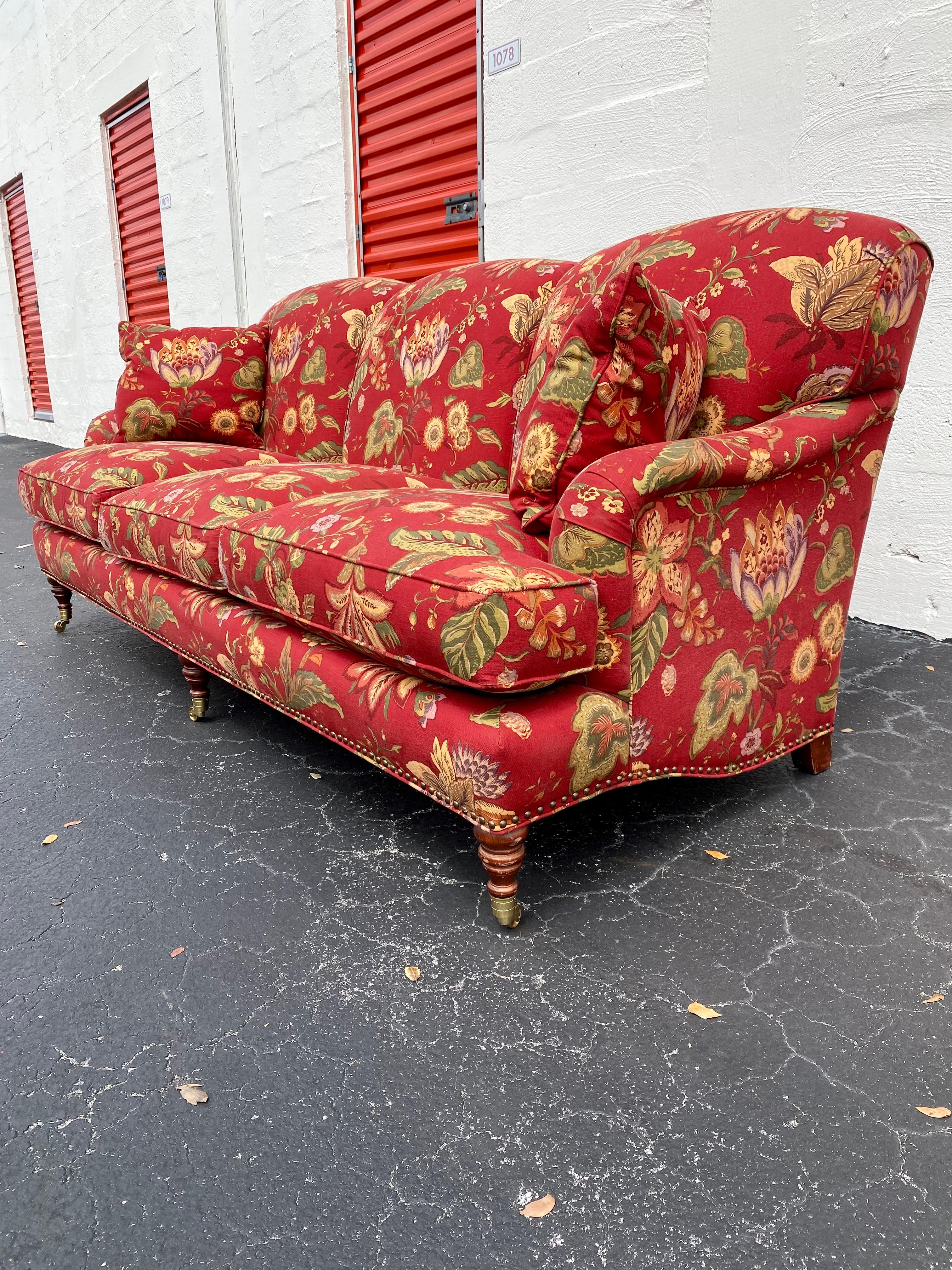 Late 20th Century 1980s Attributed to George Smith Chintz Floral Linen English Sofa For Sale