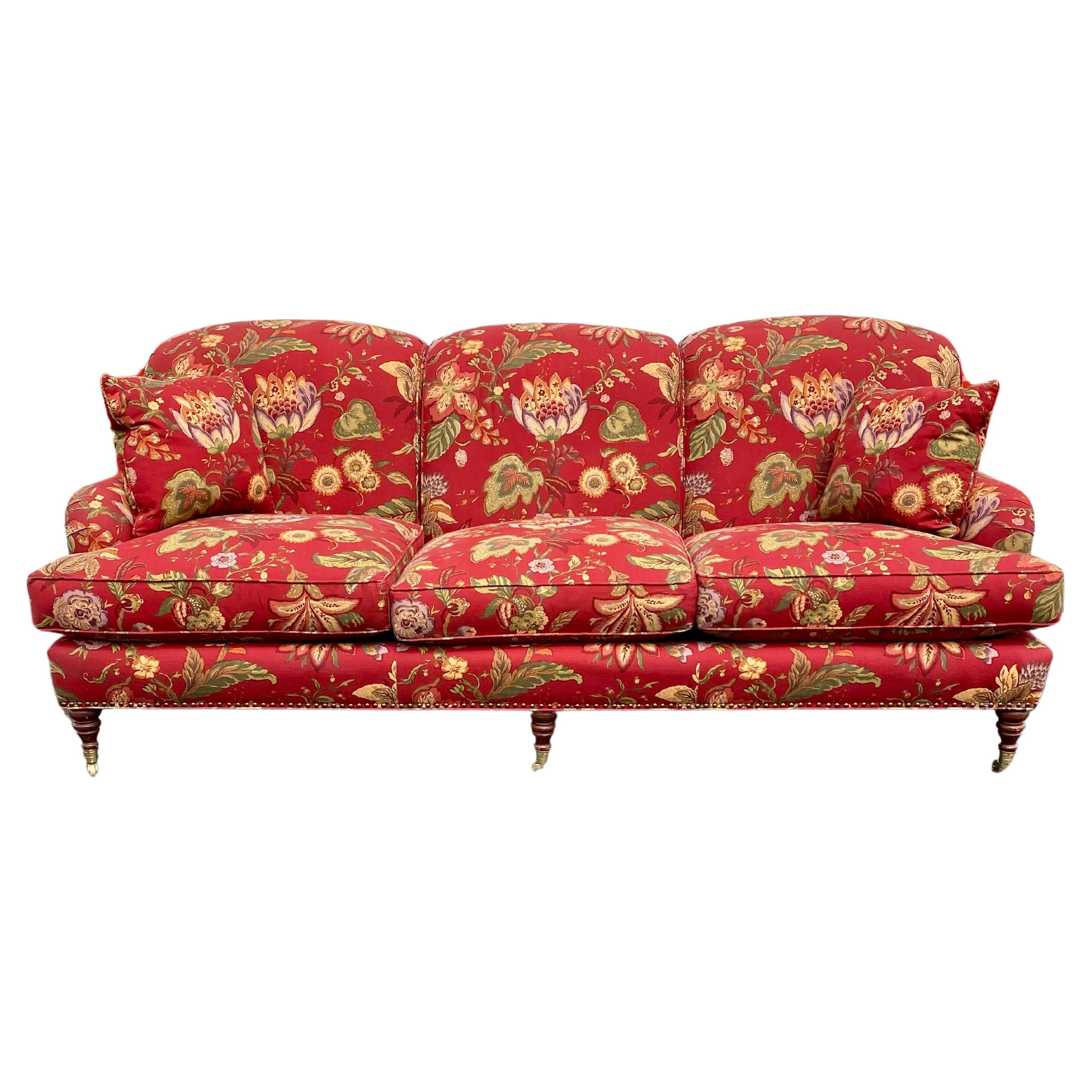 1980s Attributed to George Smith Chintz Floral Linen English Sofa For Sale