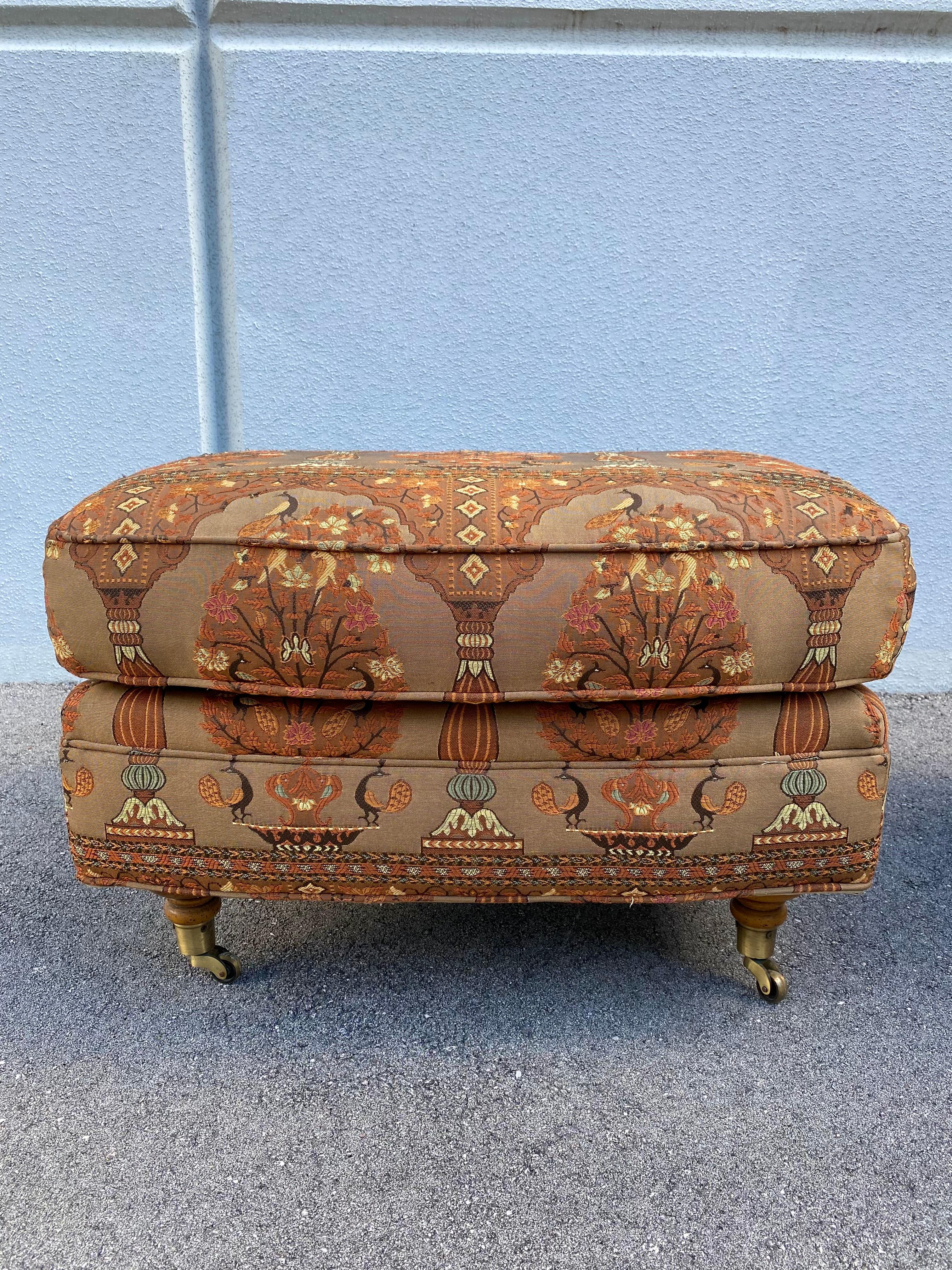 1980s Attributed to George Smith Textile Armchair & Ottoman, Set of 2 For Sale 4