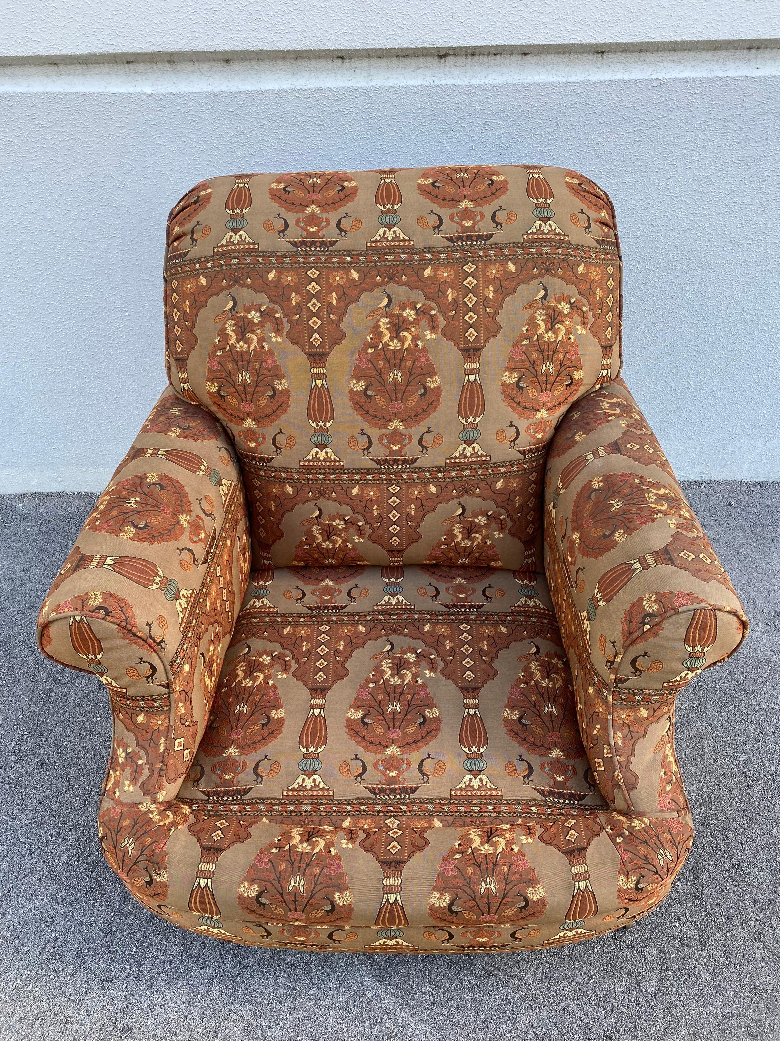 1980s Attributed to George Smith Textile Armchair & Ottoman, Set of 2 For Sale 1