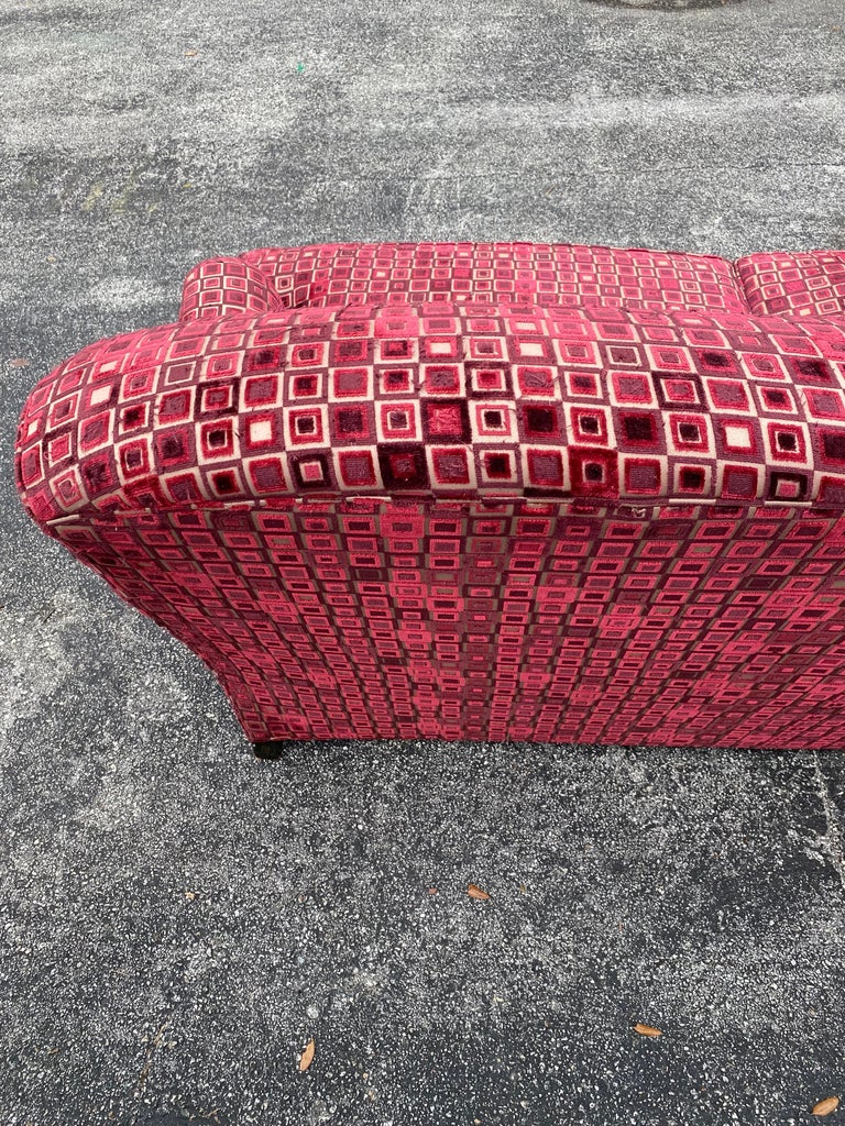 1980s Attributed to Smith Velvet Sofa on Castors For Sale at 1stDibs