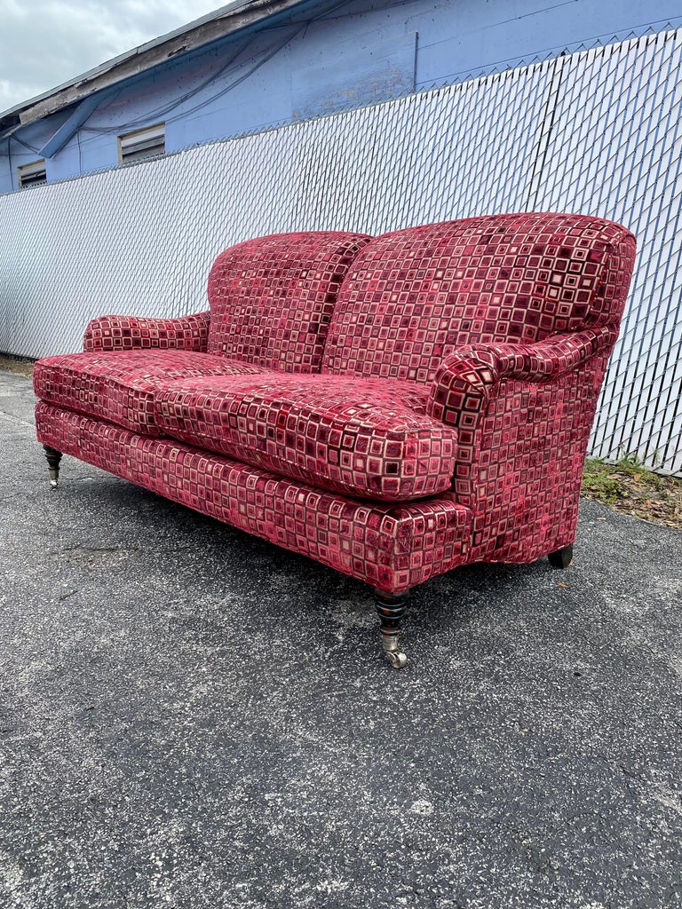 1980s Attributed to Smith Velvet Sofa on Castors For Sale at 1stDibs