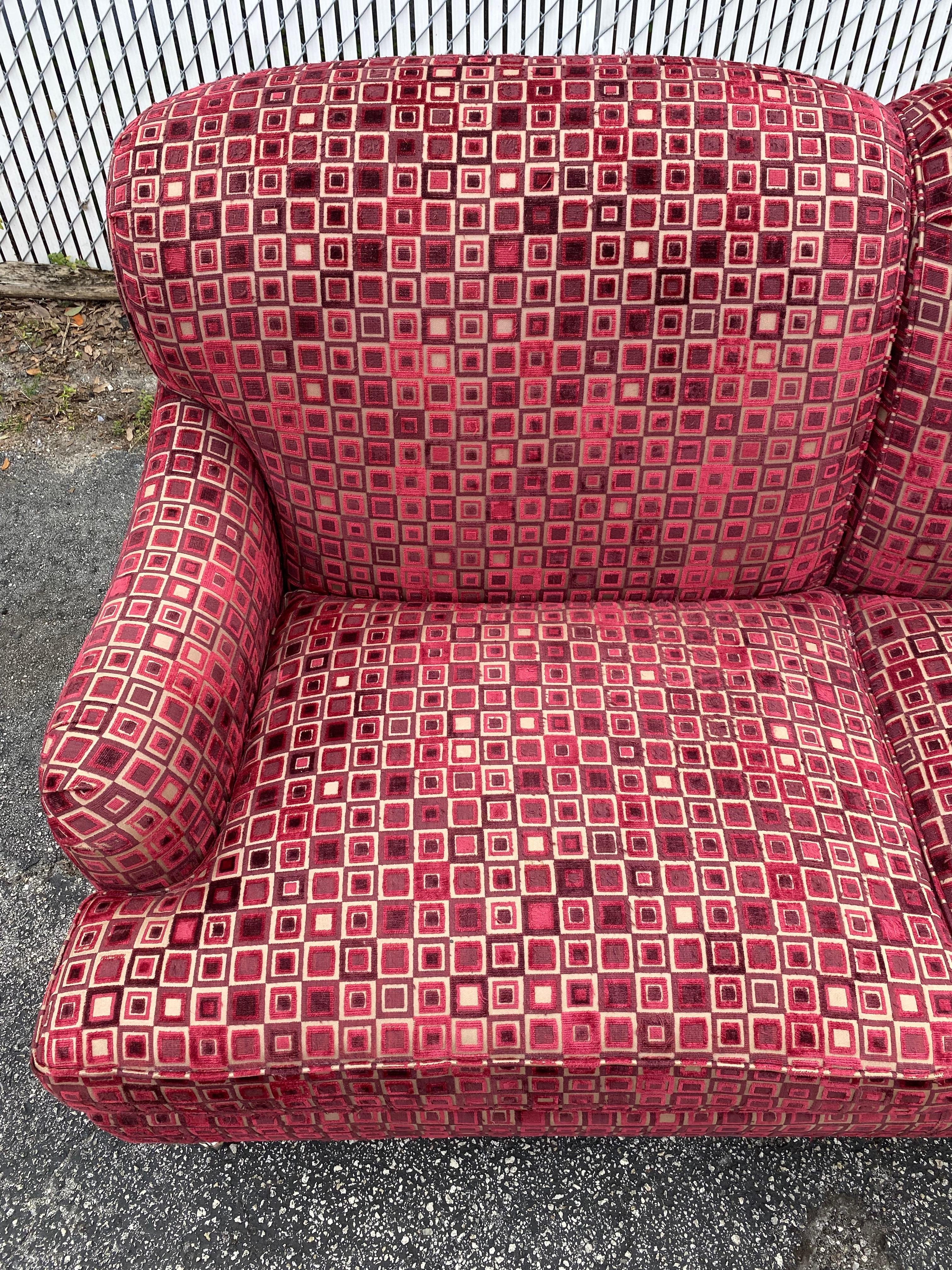 1970s Attributed to George Smith Velvet Jack Larsen Style Sofa on Castors For Sale 1