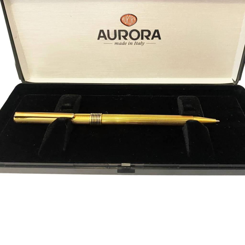 Women's or Men's 1980s Aurora Marco Polo Gilt Metal Ballpoint Pen For Sale