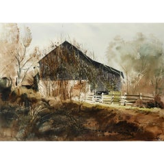 Large "Autumnal Chester County Barn" Watercolor David Coolidge, Framed