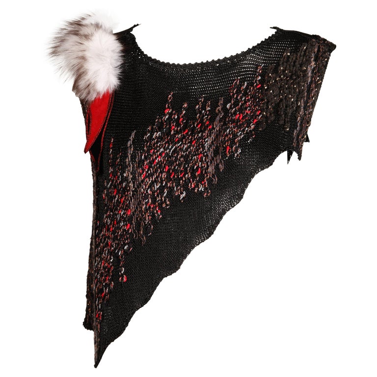 1980s Avant Garde Vintage Knit Top with Fox Fur Detail For Sale