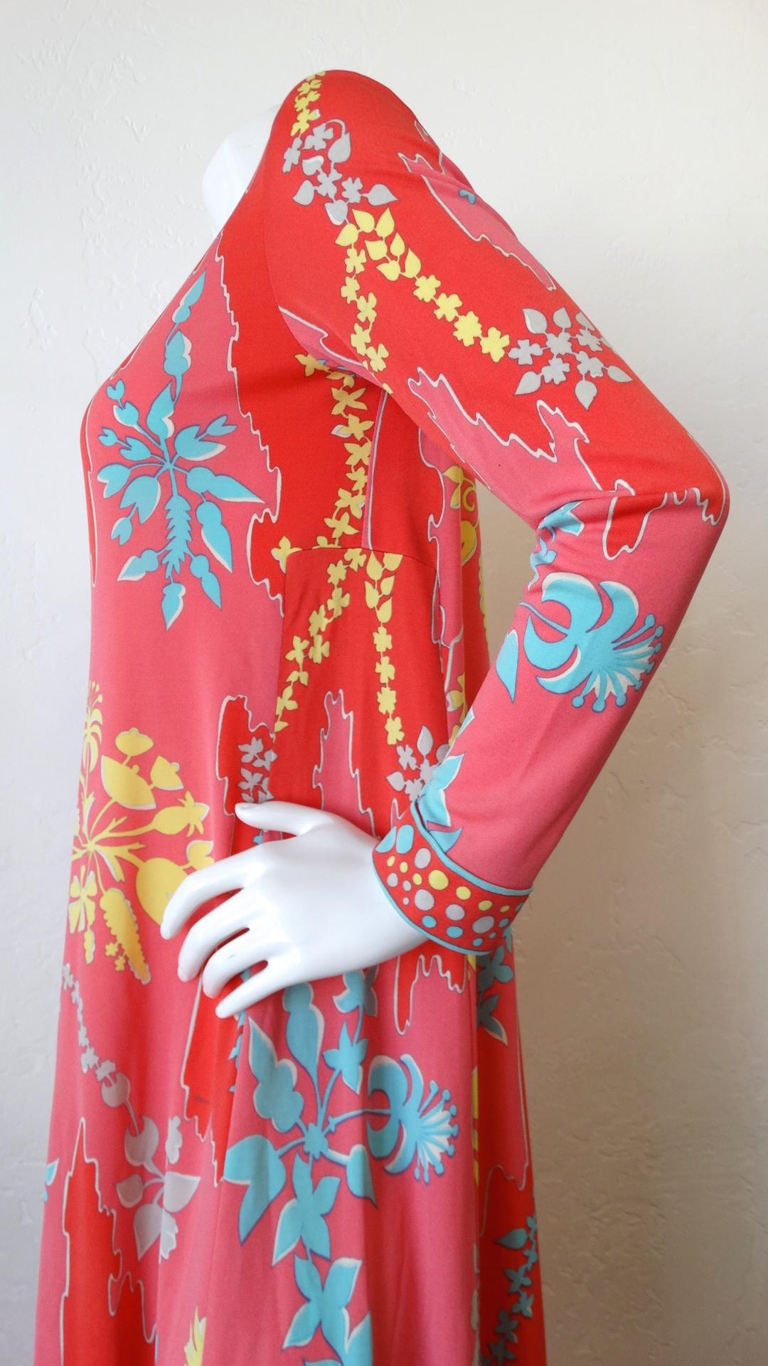 1980s Averardo Bessi Abstract Floral Silk Maxi Dress 6