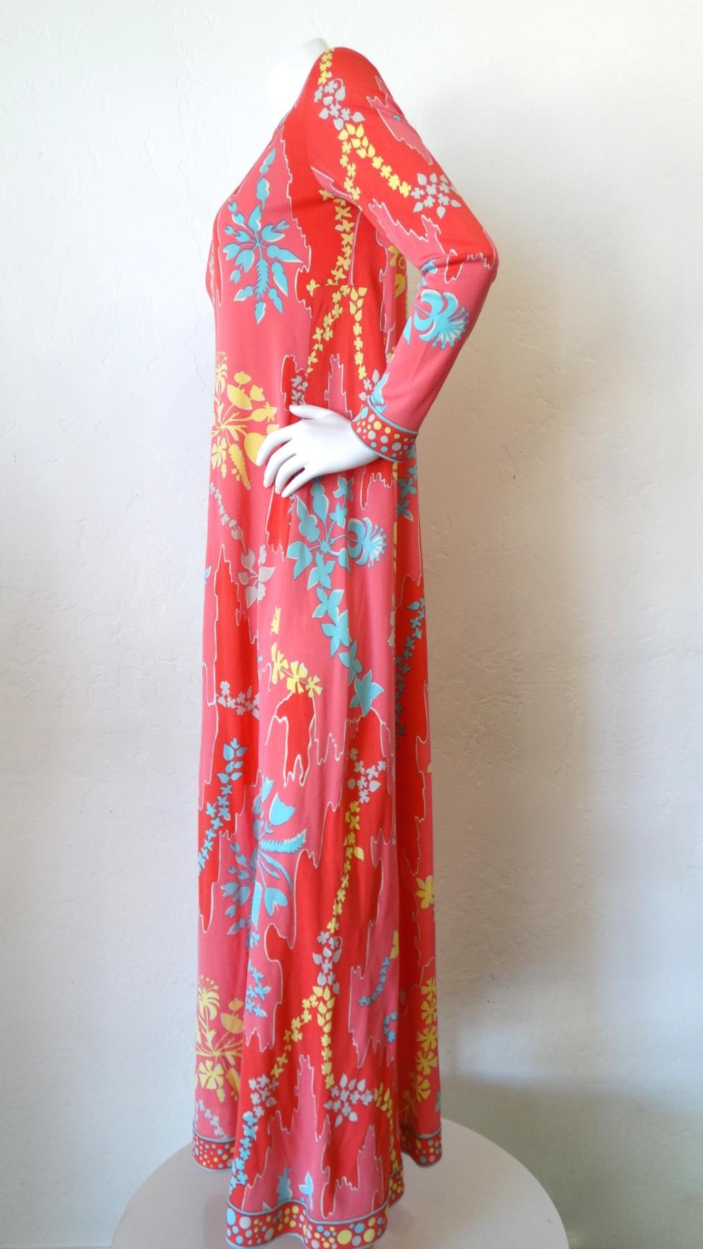 1980s Averardo Bessi Abstract Floral Silk Maxi Dress 2