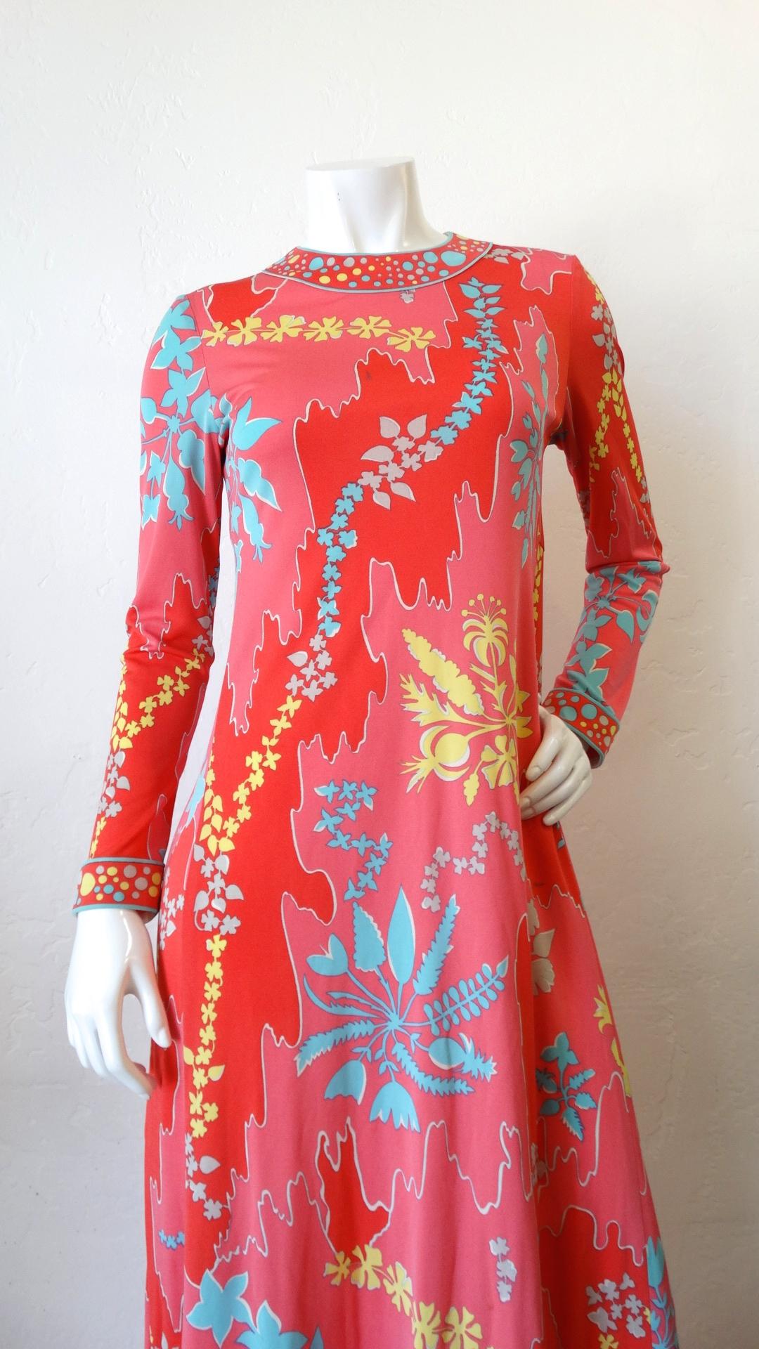 1980s Averardo Bessi Abstract Floral Silk Maxi Dress 3