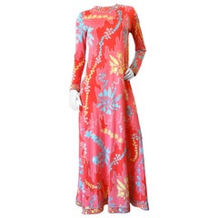 1980s Averardo Bessi Abstract Floral Silk Maxi Dress