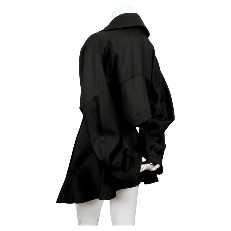 1980's AZZEDINE ALAIA black gabardine wool coat For Sale at 1stDibs
