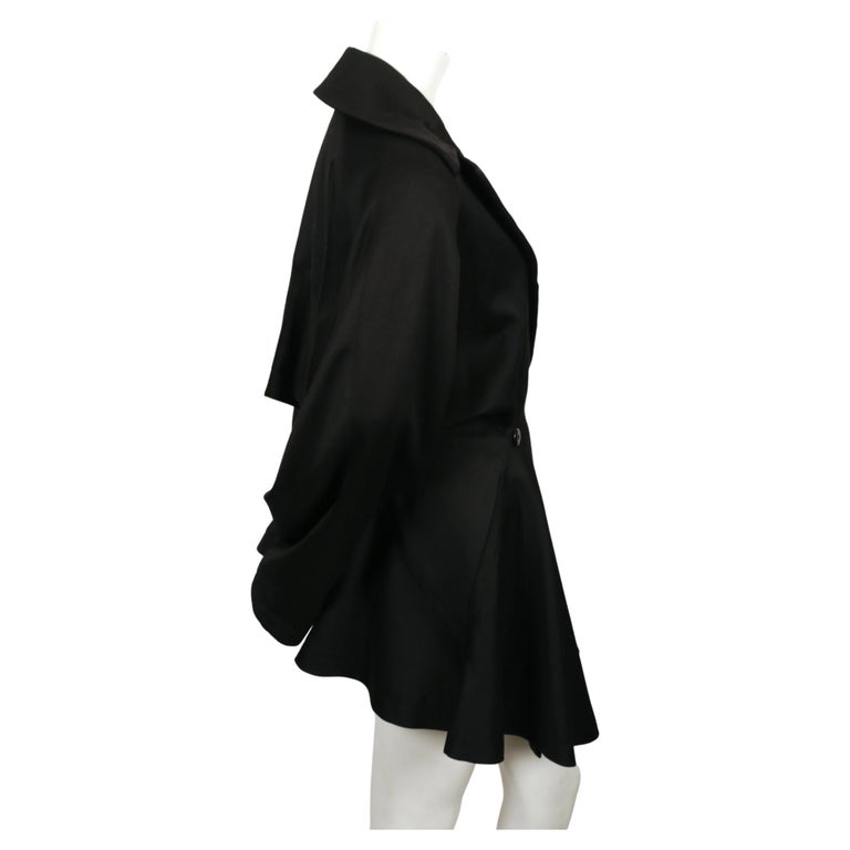 1980's AZZEDINE ALAIA black gabardine wool coat For Sale at 1stDibs