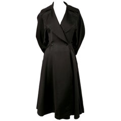 1980's AZZEDINE ALAIA black gabardine wool maxi coat with full skirt