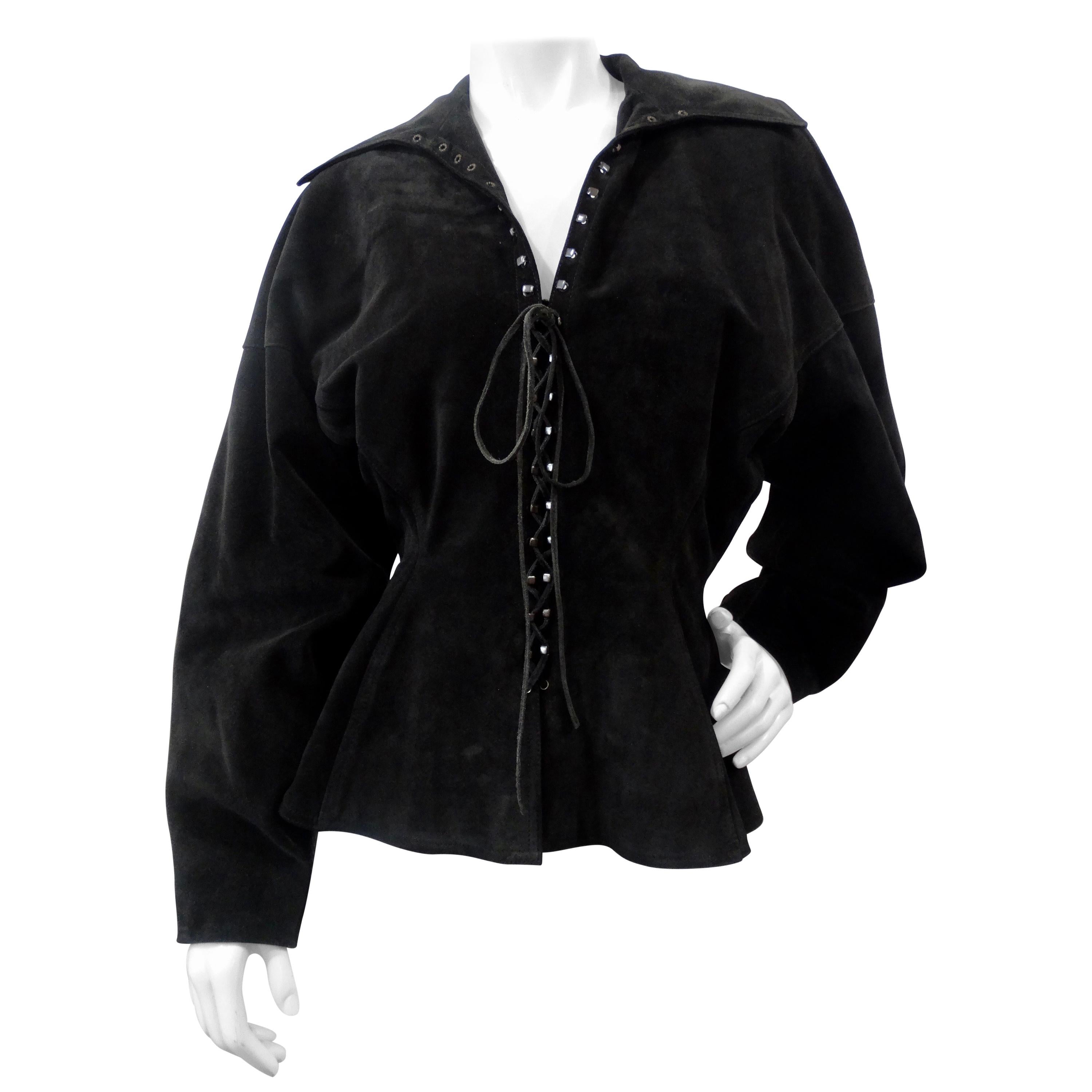 Azzedine Alaia 1980s Black Suede Corset Jacket