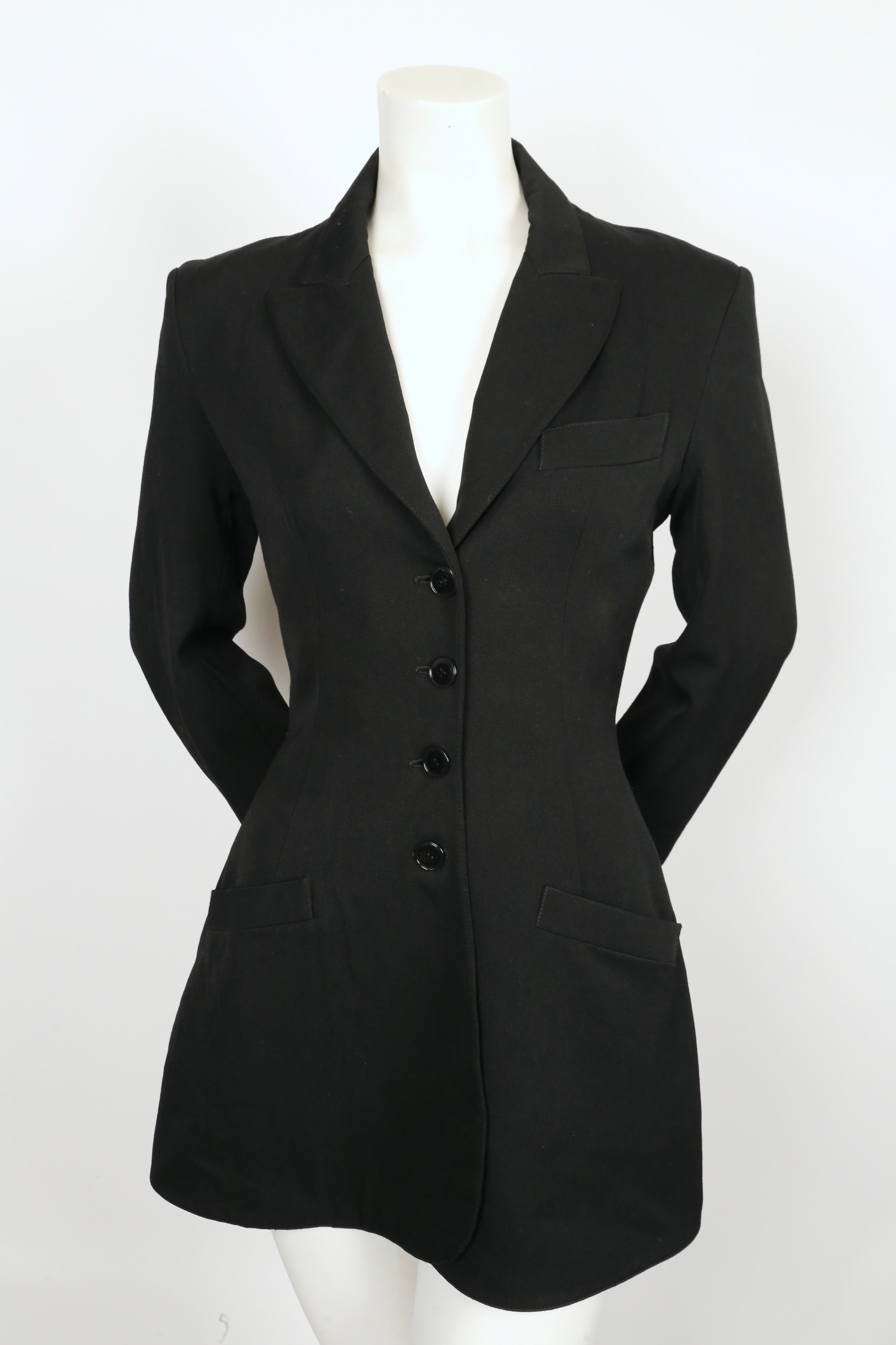 1980's AZZEDINE ALAIA black wool flared jacket For Sale at 1stDibs