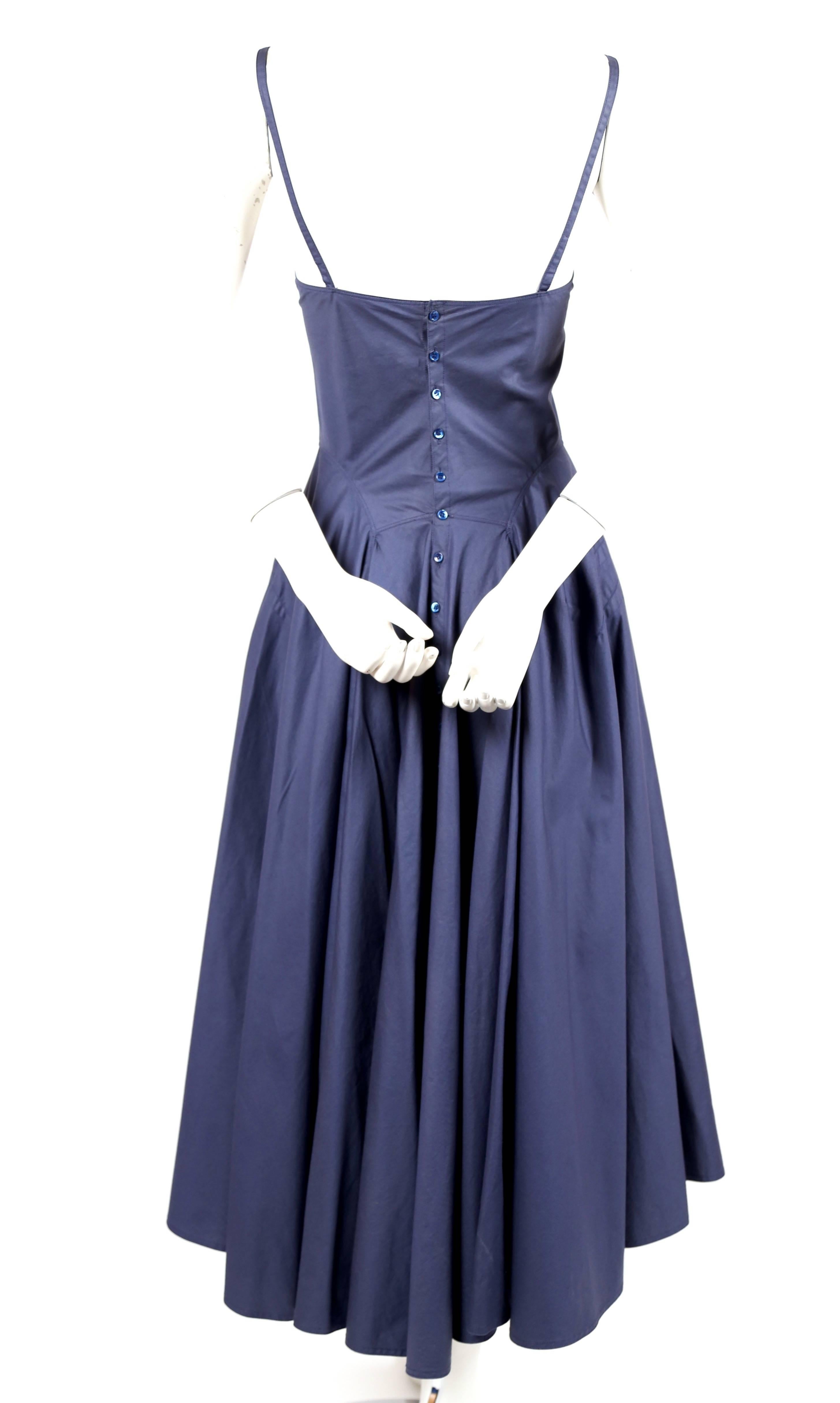 Azzedine Alaia blue cotton bustier dress with button back, 1980s  In Excellent Condition In San Fransisco, CA