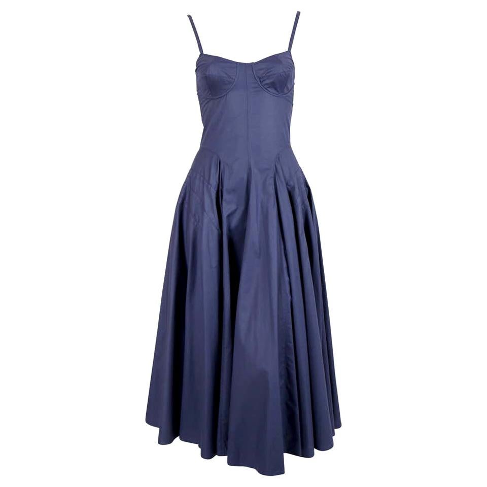 1980's AZZEDINE ALAIA blue cotton bustier dress with full button back