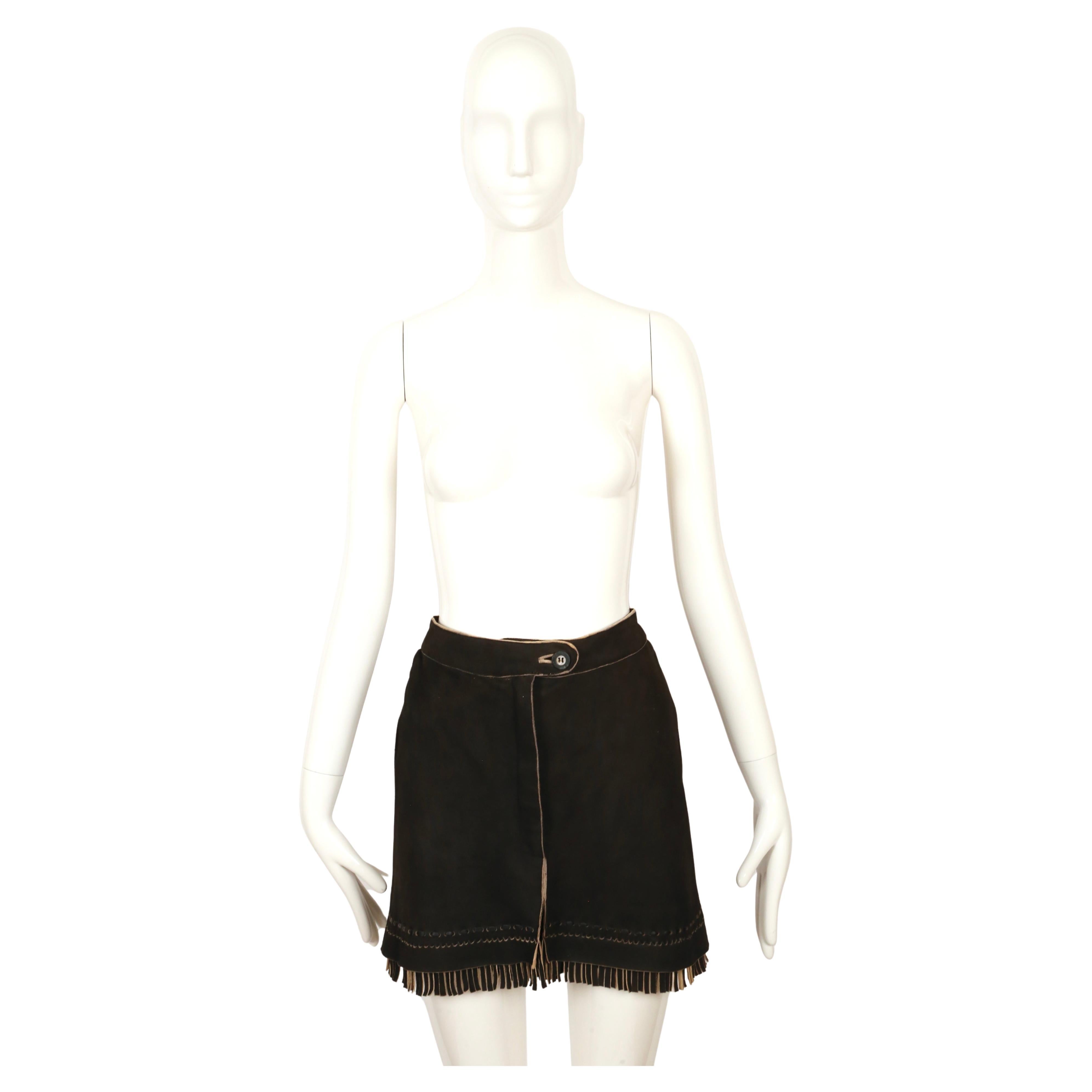 AZZEDINE ALAIA anni '80, giacca in pelle di cervo scamosciata marrone scuro e pantaloncini con frange in vendita 8