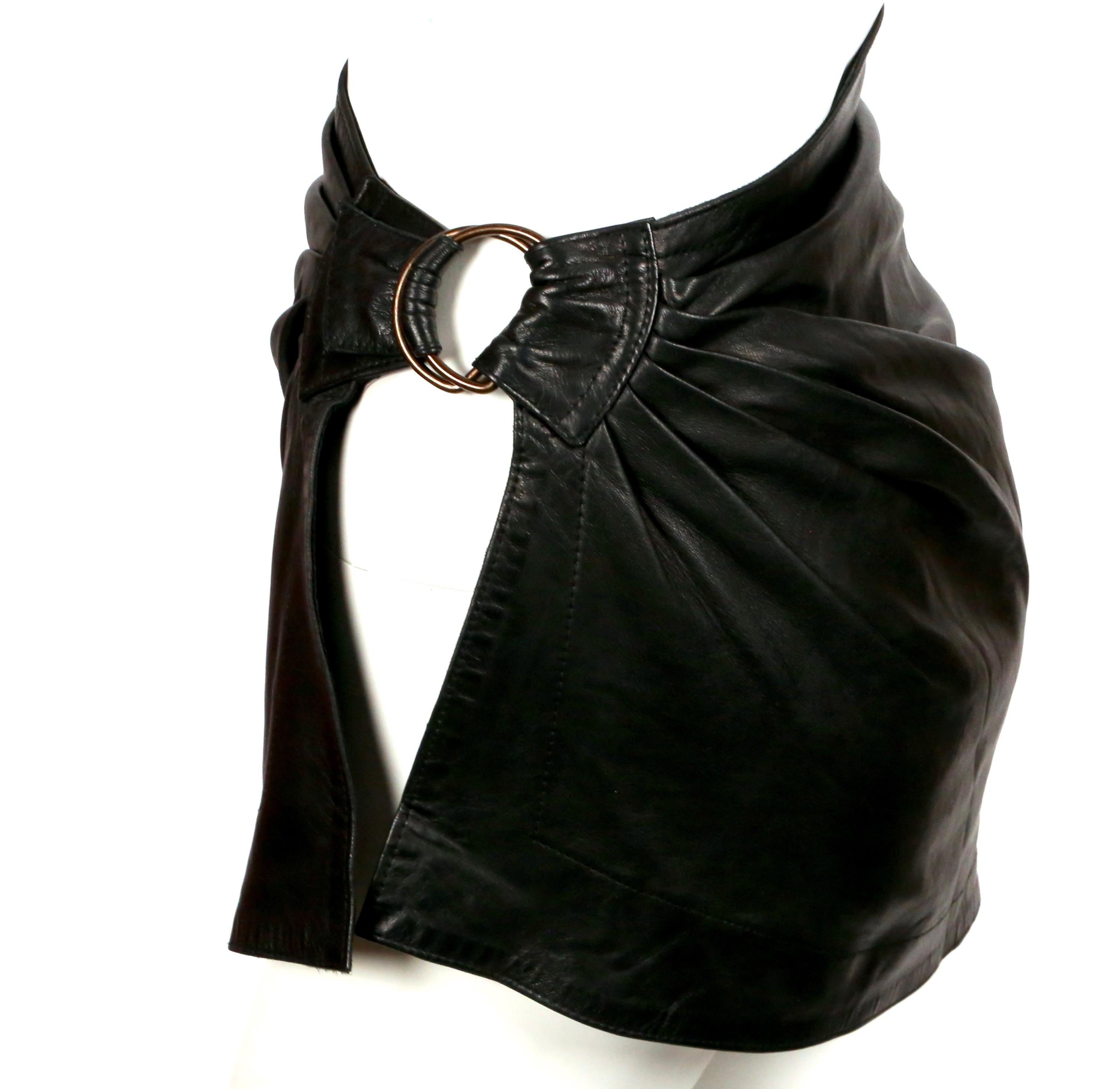 1980's AZZEDINE ALAIA draped black mini skirt with side buckle In Good Condition In San Fransisco, CA