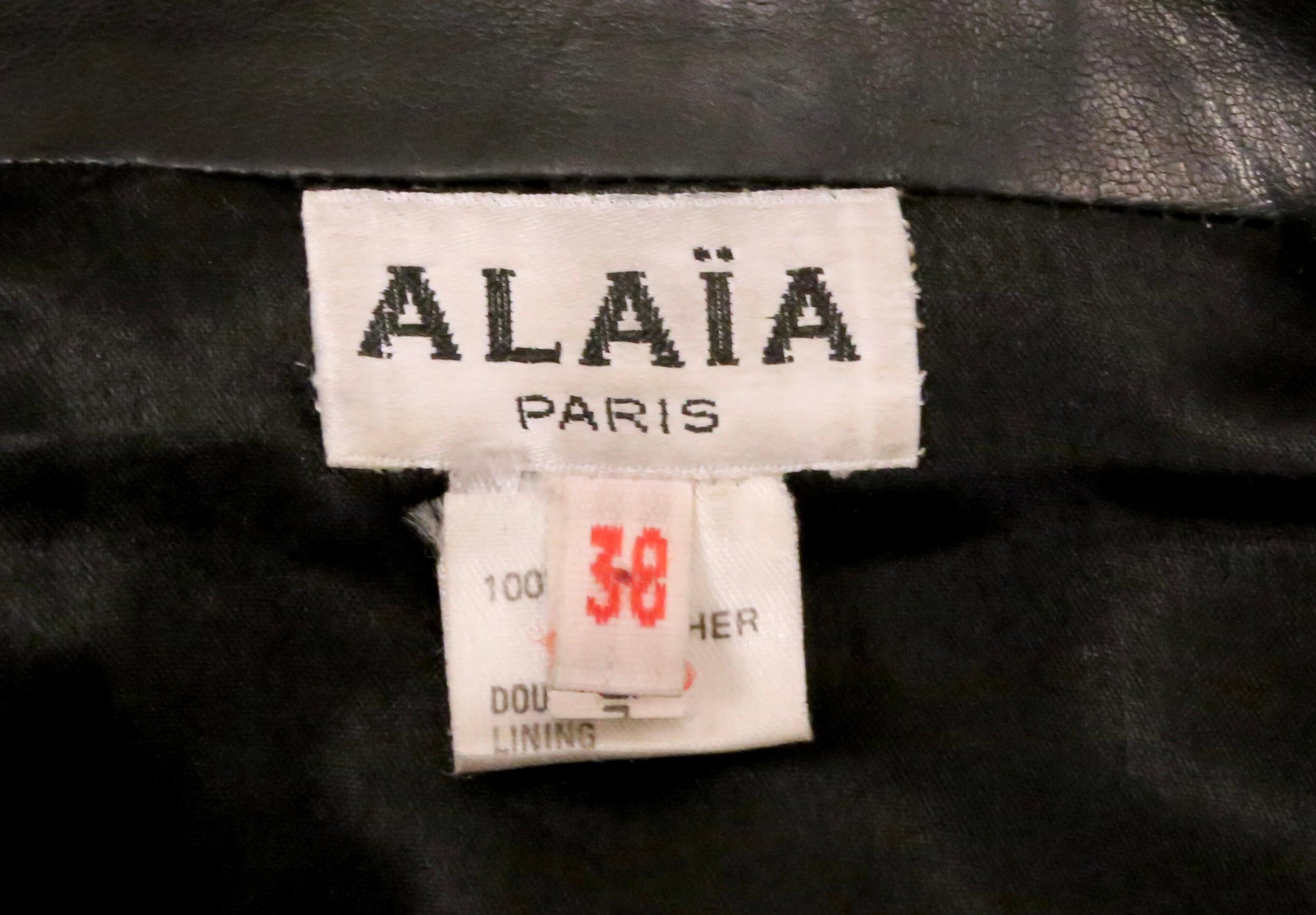 1990 AZZEDINE ALAIA jet black RUNWAY leather jacket 9
