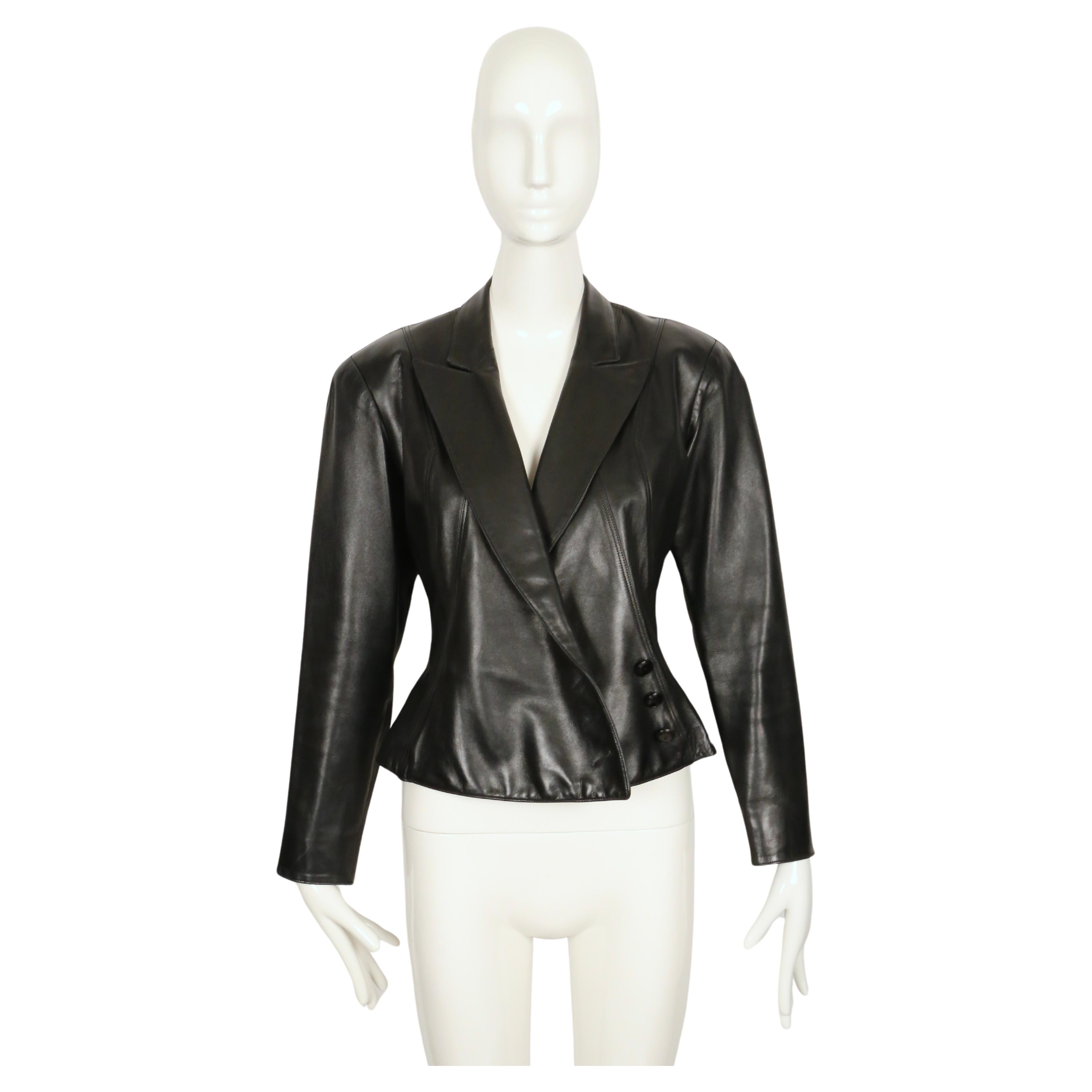 Black 1990 AZZEDINE ALAIA jet black RUNWAY leather jacket