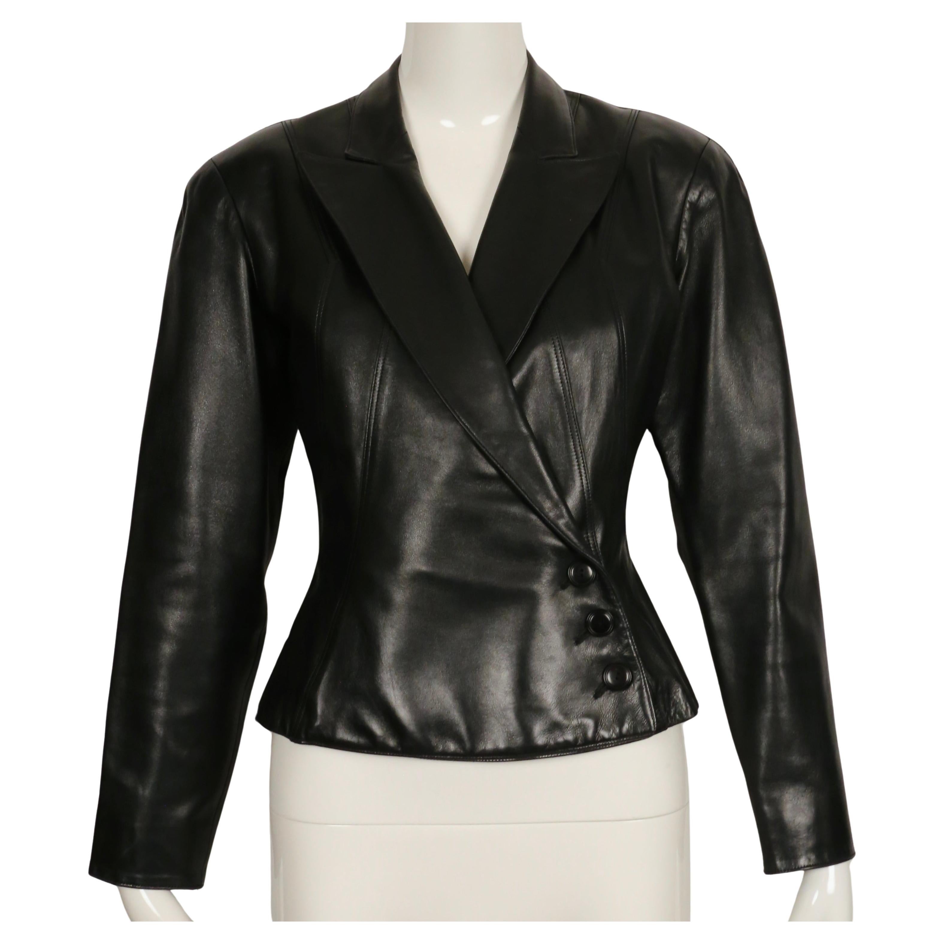 1990 AZZEDINE ALAIA jet black RUNWAY leather jacket In Good Condition In San Fransisco, CA