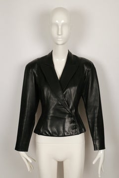 1980's AZZEDINE ALAIA jet black leather jacket  
