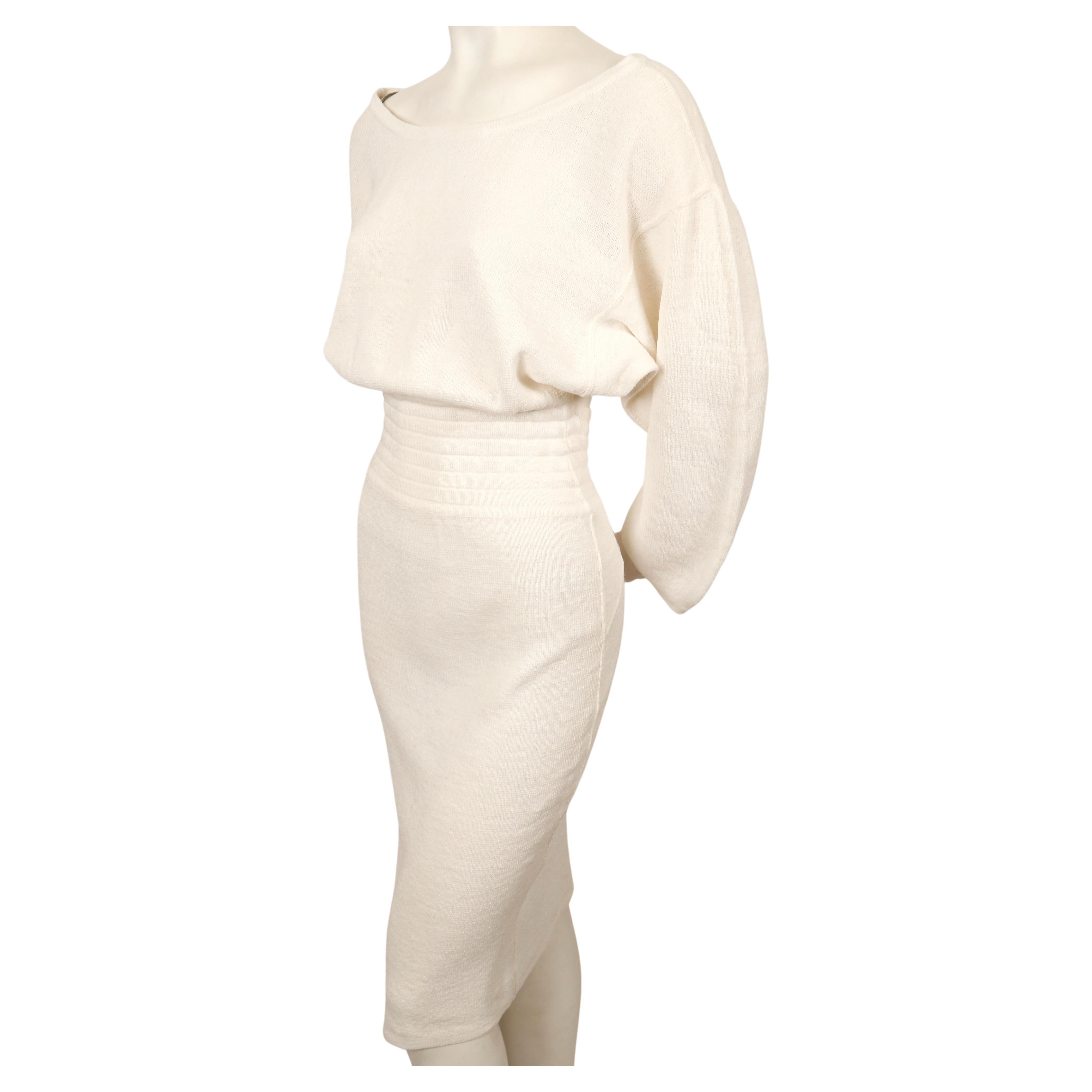 Women's or Men's 1985 AZZEDINE ALAIA linen knit dress with cut out back For Sale