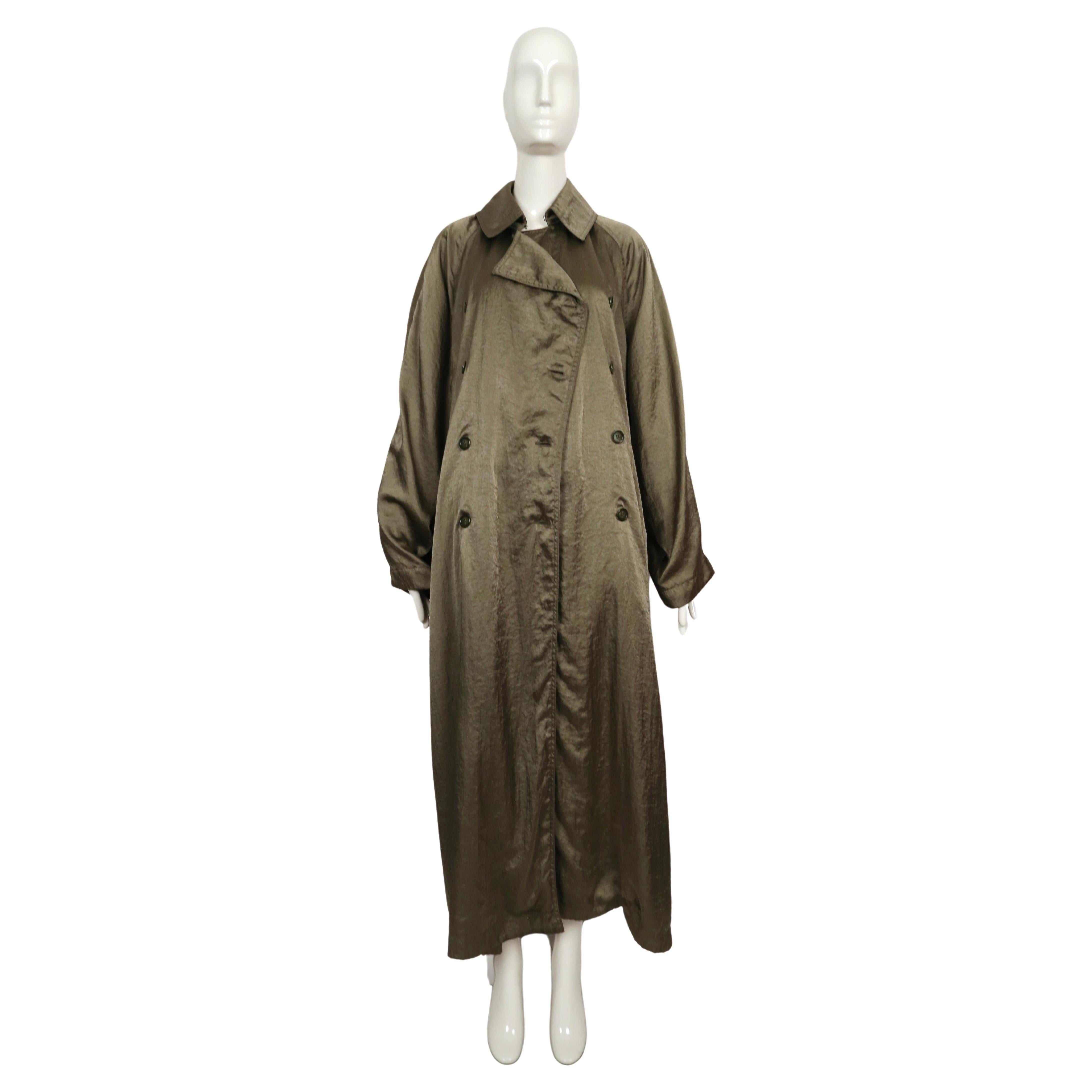 1980's AZZEDINE ALAIA long olive green nylon trench coat In Good Condition In San Fransisco, CA