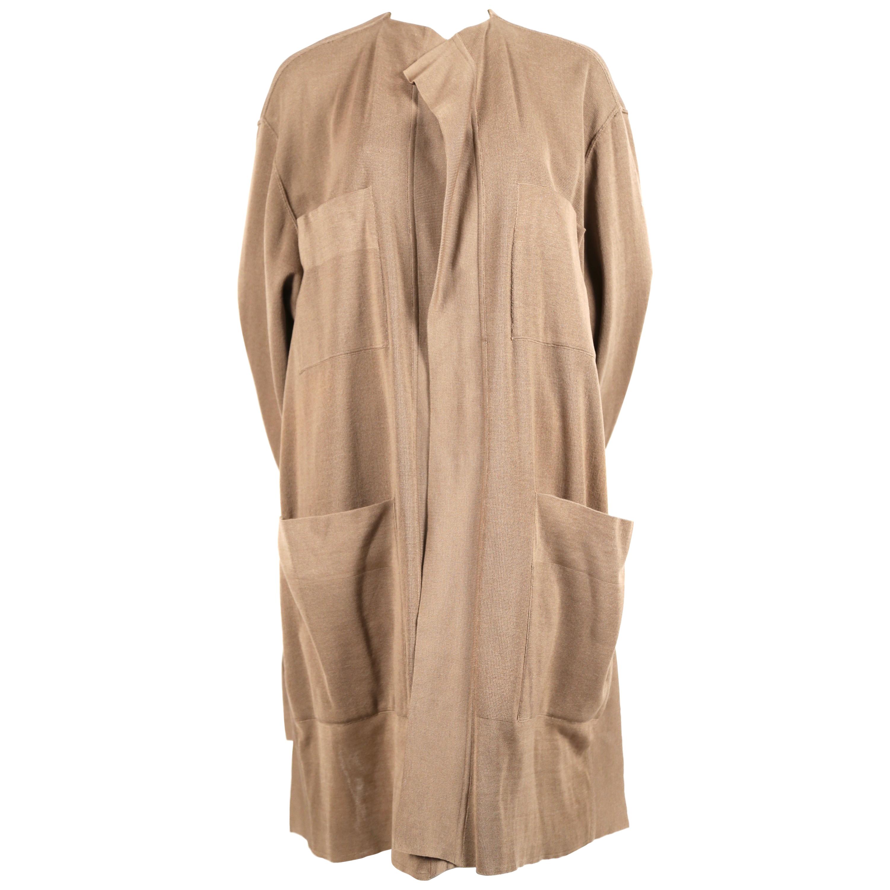 1980's AZZEDINE ALAIA oversized tan cardigan sweater jacket with pockets  For Sale at 1stDibs
