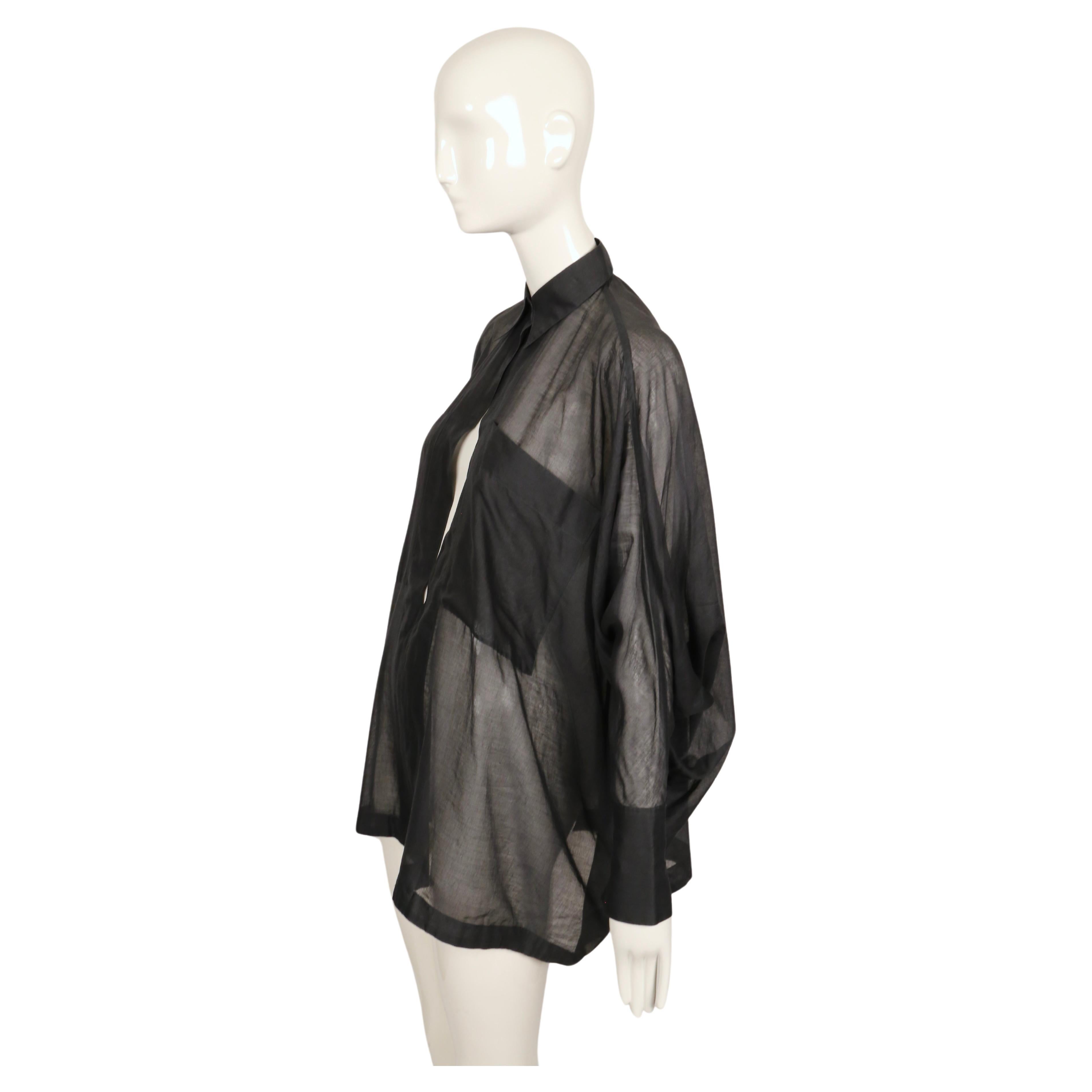 Black 1980's AZZEDINE ALAIA sheer cotton shirt with patch pockets