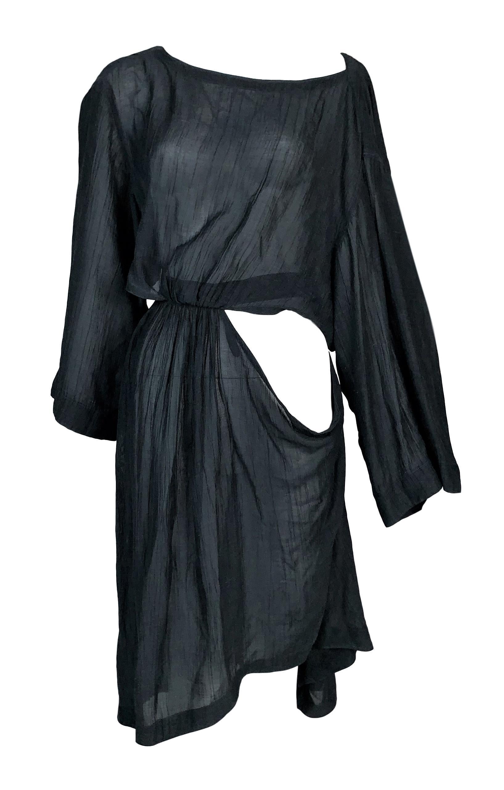 Black 1980's Azzedine Alaia Sheer Green Off Shoulder Cut-Out Dress