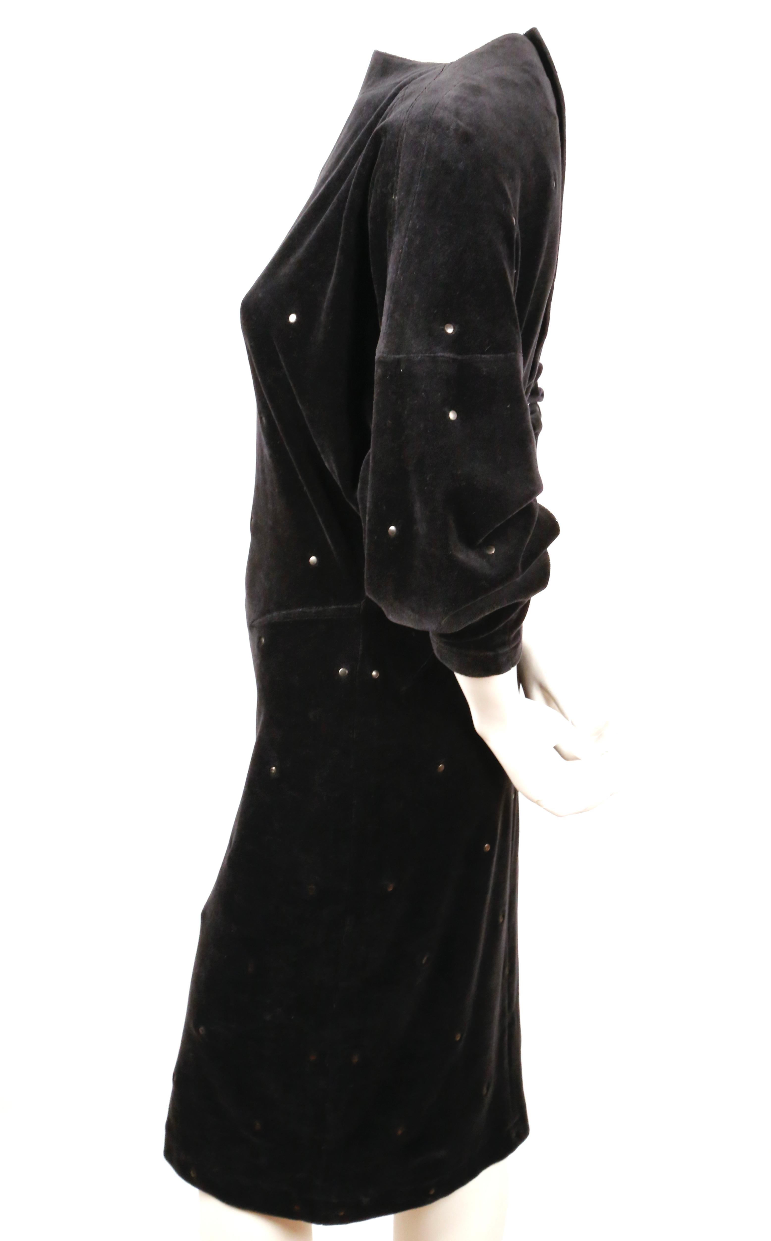 1980's AZZEDLINE ALAIA black velour dress with studs In Good Condition For Sale In San Fransisco, CA
