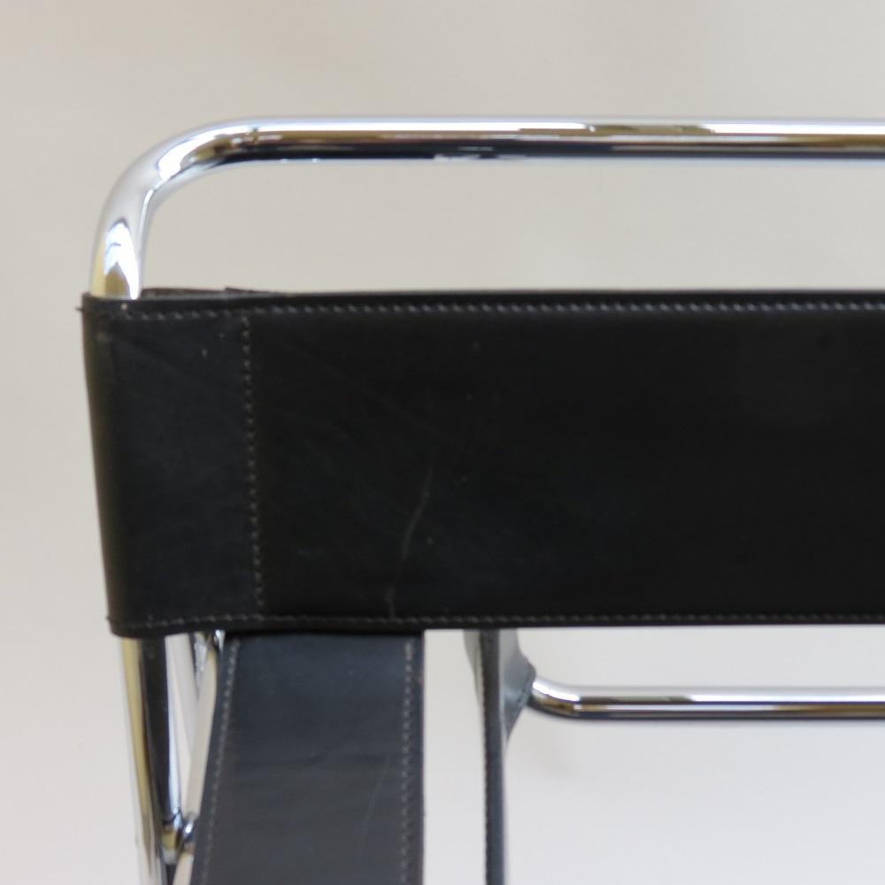 1980s B3 Wassily Chair Black Leather Marcel Breuer for Fasem, Italy, Bauhaus B 2