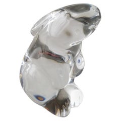1980s Baccarat French Bunny Rabbit Paperweight Crystal Sculpture
