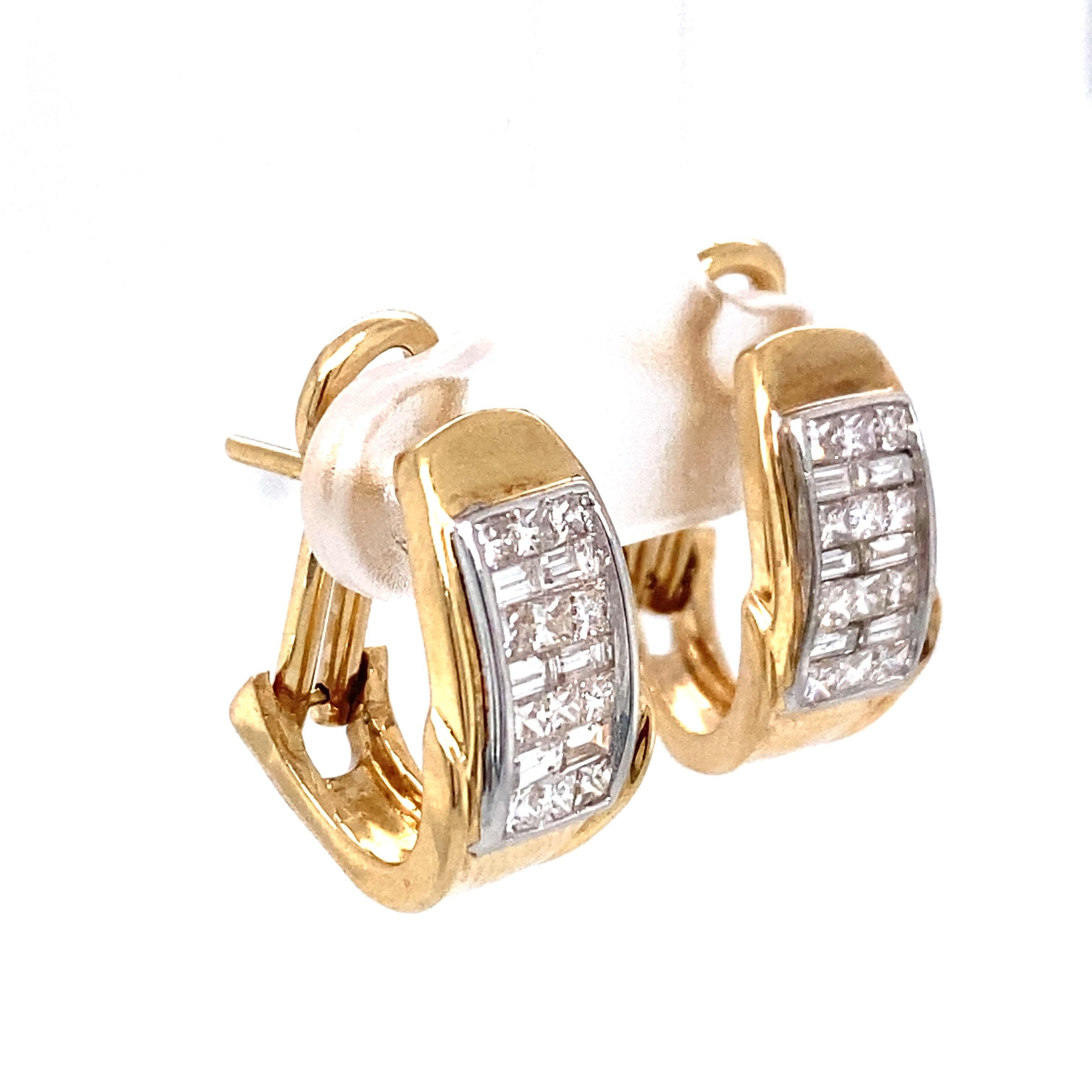 Circa: 1980s
Metal Type: 14 Karat Yellow Gold
Weight: 5.4 grams
Dimensions: 0.75 Inch Length

Diamond Details:

Carat: 0.50 carat total weight
Shape: Baguette cut and princess cut
Color: G-H
Clarity: VS-SI