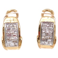 Vintage 1980s Baguette and Princess Cut Diamond Earrings in 14 Karat Gold