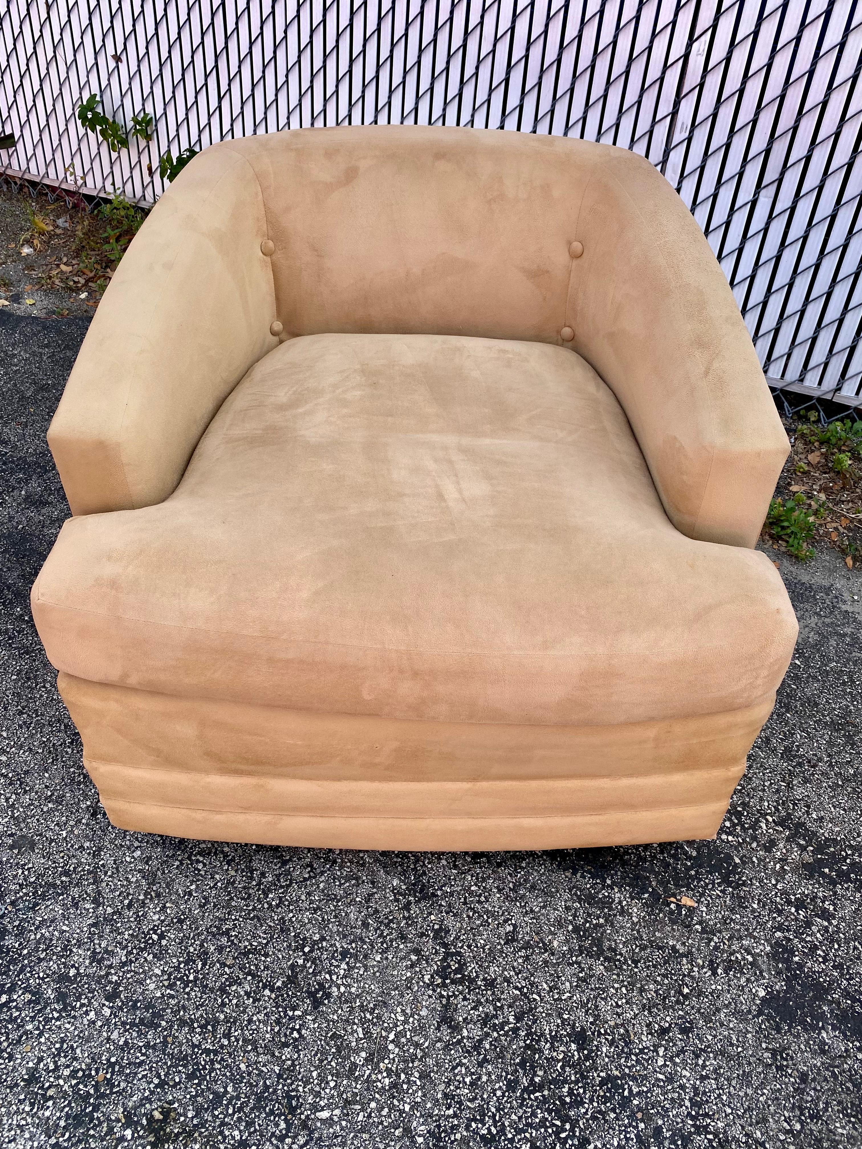 Ultrasuede 1990s Baker Furniture Barrel Swivel Chairs For Sale