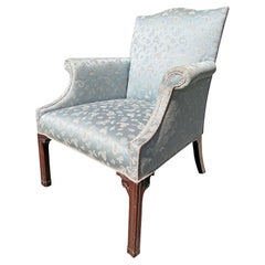 1980s Baker Style Traditional Vintage Accent Side Chair Blue Paisley Upholstery