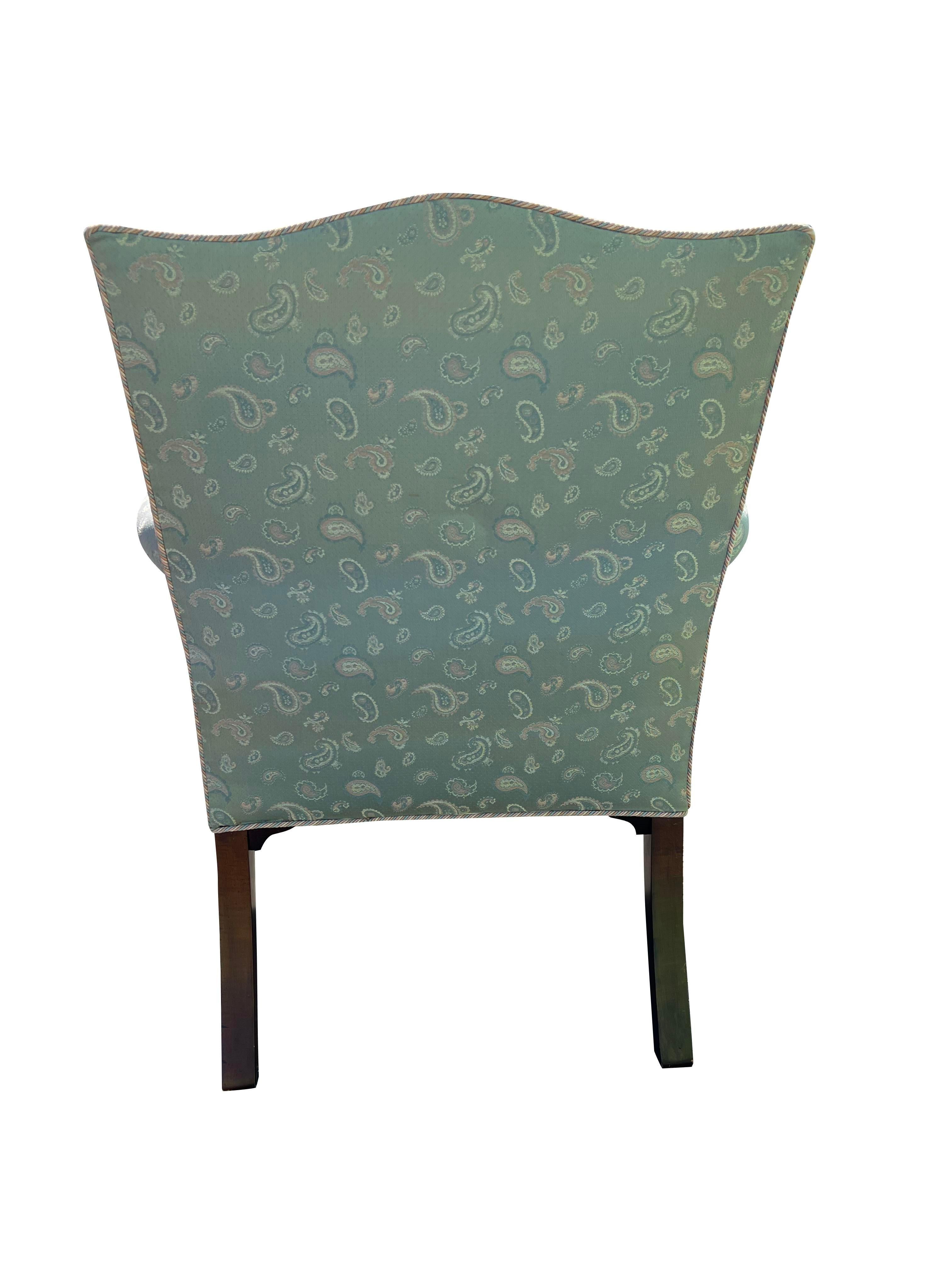 Late 20th Century 1980s Baker Style Traditional Vintage Accent Side Chair Blue Paisley Upholstery