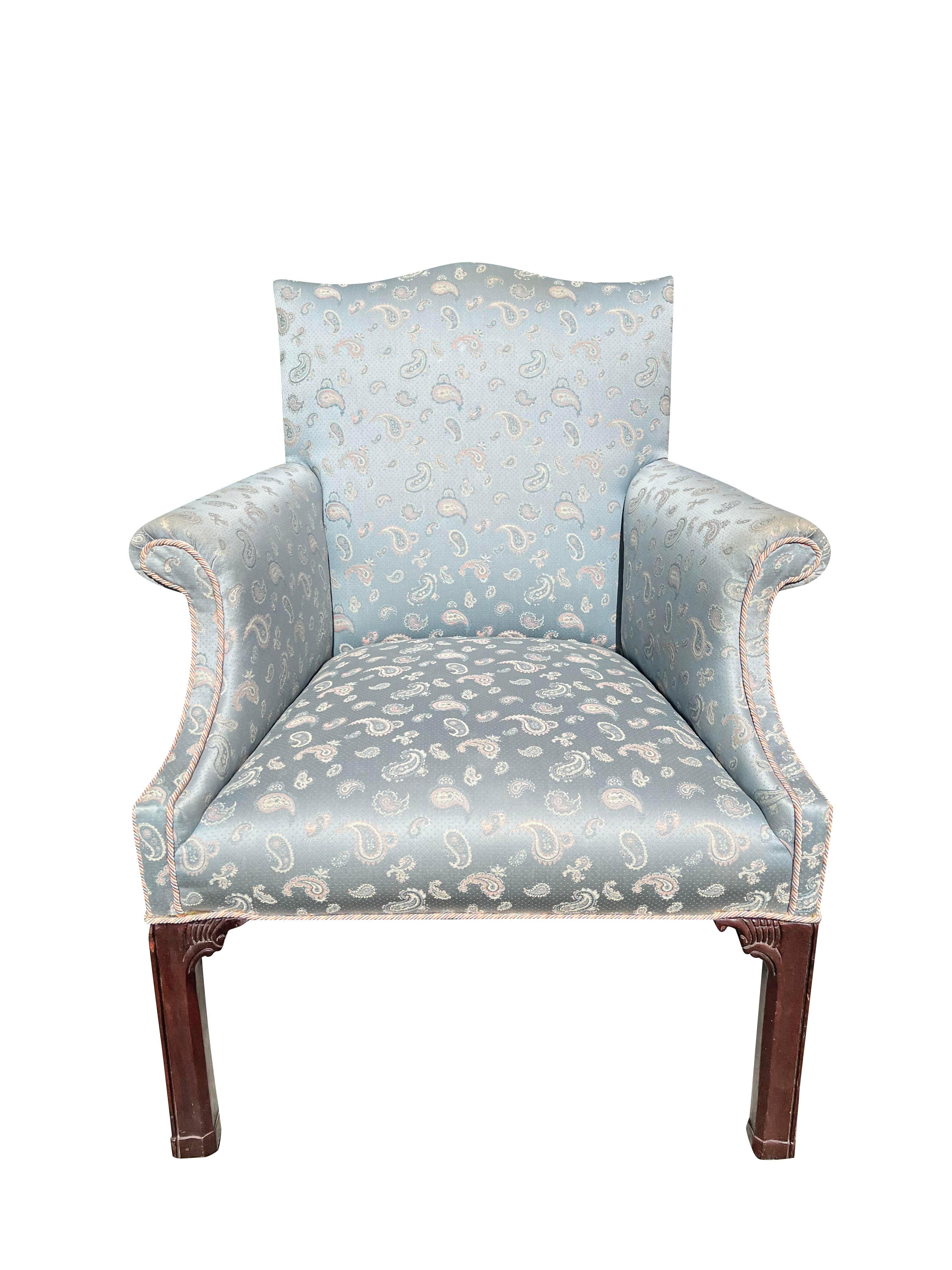 1980s Baker Style Traditional Vintage Accent Side Chair Blue Paisley Upholstery 3
