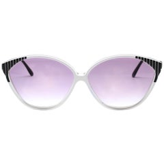 1980er BALENCIAGA Sonnenbrille aus schwarzem und weißem Kunststoff