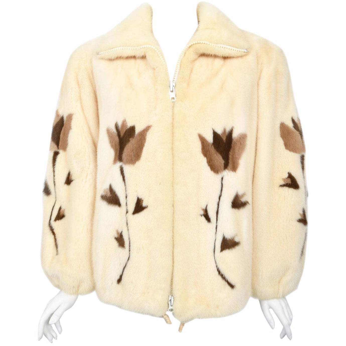 1980's Balenciaga Couture 'Butterflies & Flowers' Printed Mink Fur Bomber Jacket
