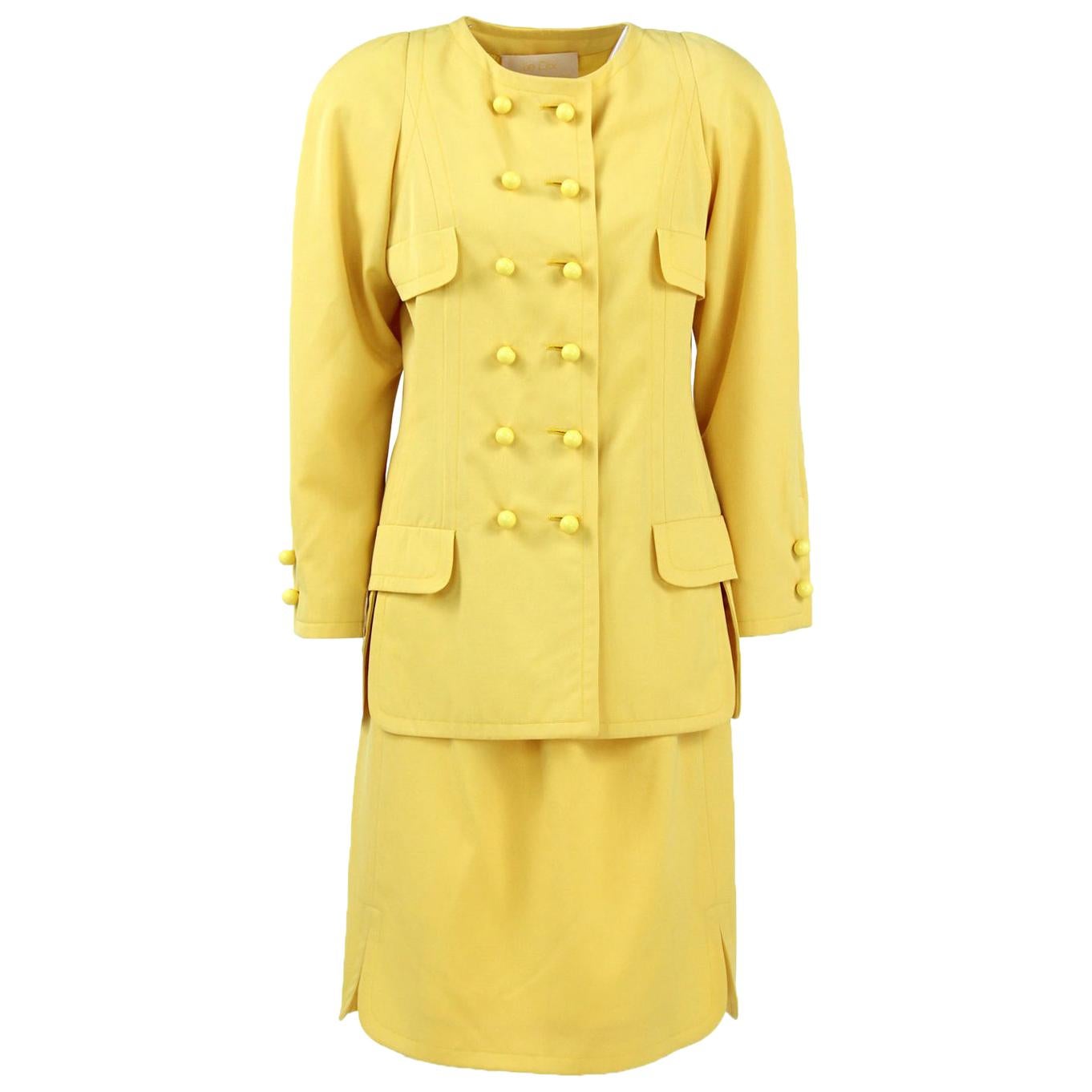 1980s Balenciaga Les Dix Yellow Wool Skirt Suit